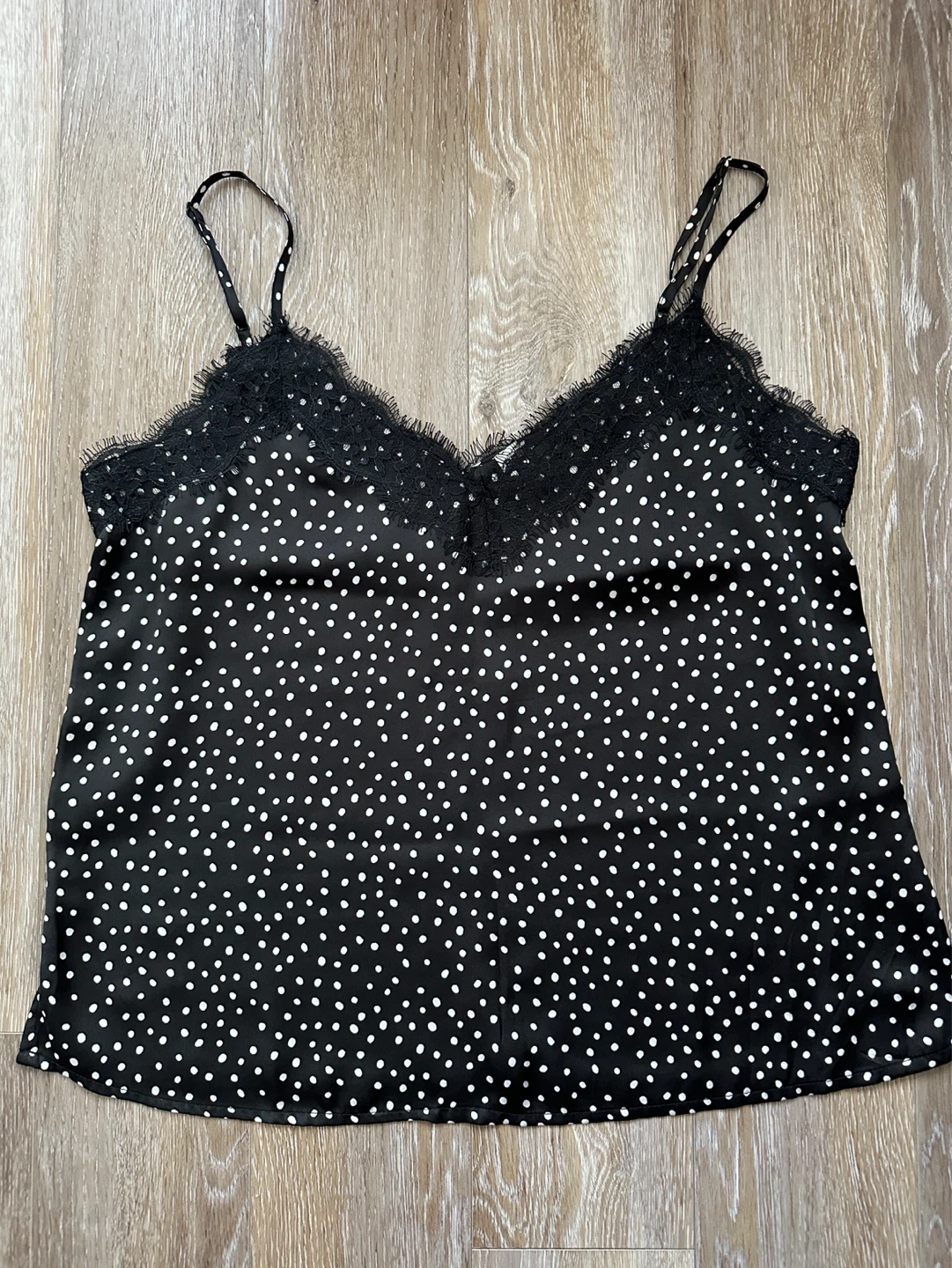 BP Nordstrom Black Polka Dot Cami Top with Lace Trim