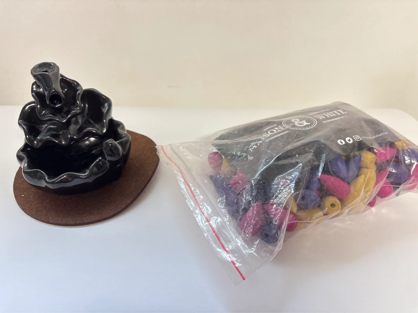 Black Ceramic Waterfall Incense Burner with Assorted Cones - photo 2