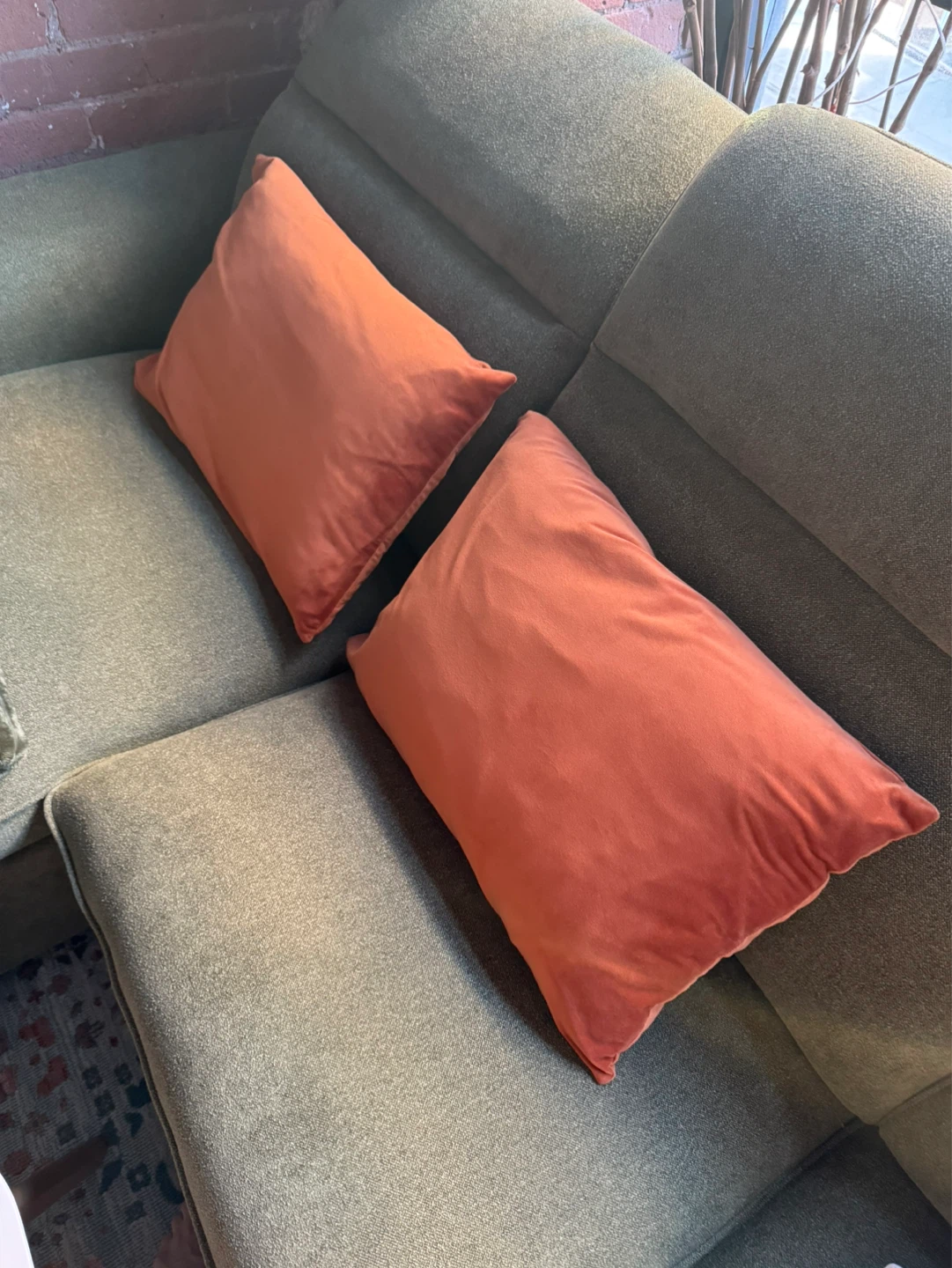 Orange Velvet Throw Pillows (Set of 2)