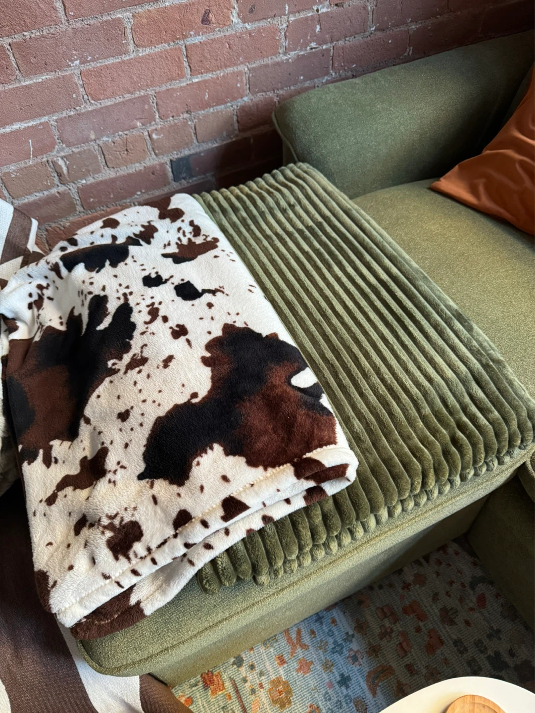 2x Cow Print and Green Plush Throw Blankets