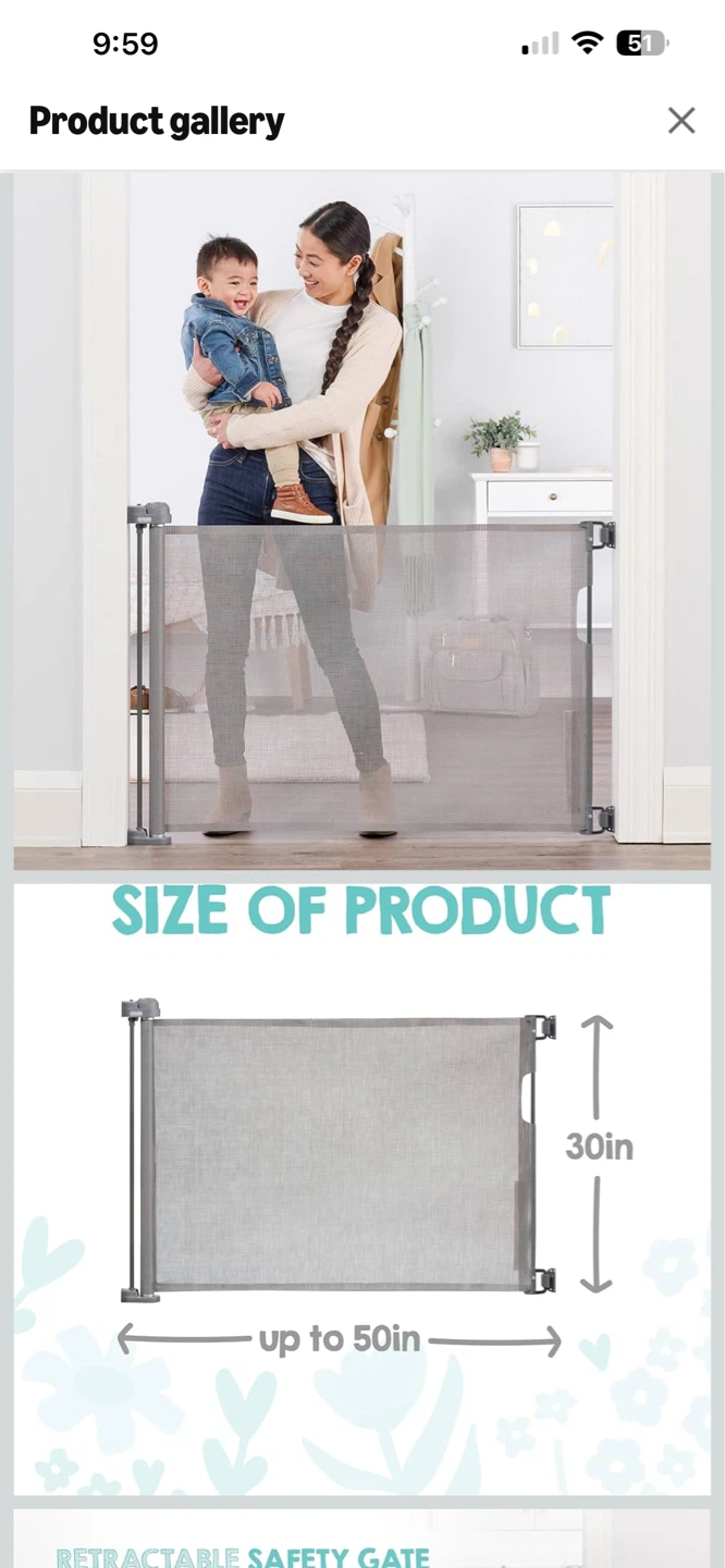 Regalo Retractable Baby Safety Gate 50" Wide Mesh Gray - photo 3
