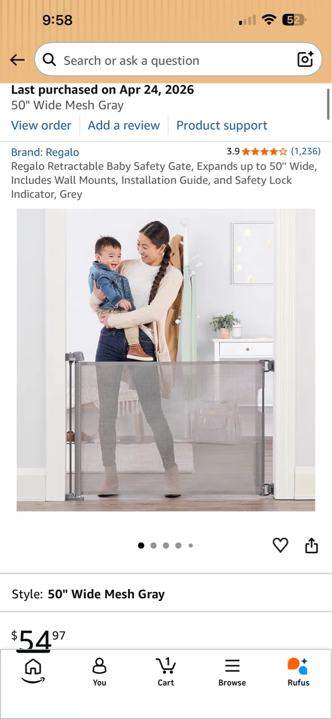 Regalo Retractable Baby Safety Gate 50" Wide Mesh Gray - photo 2
