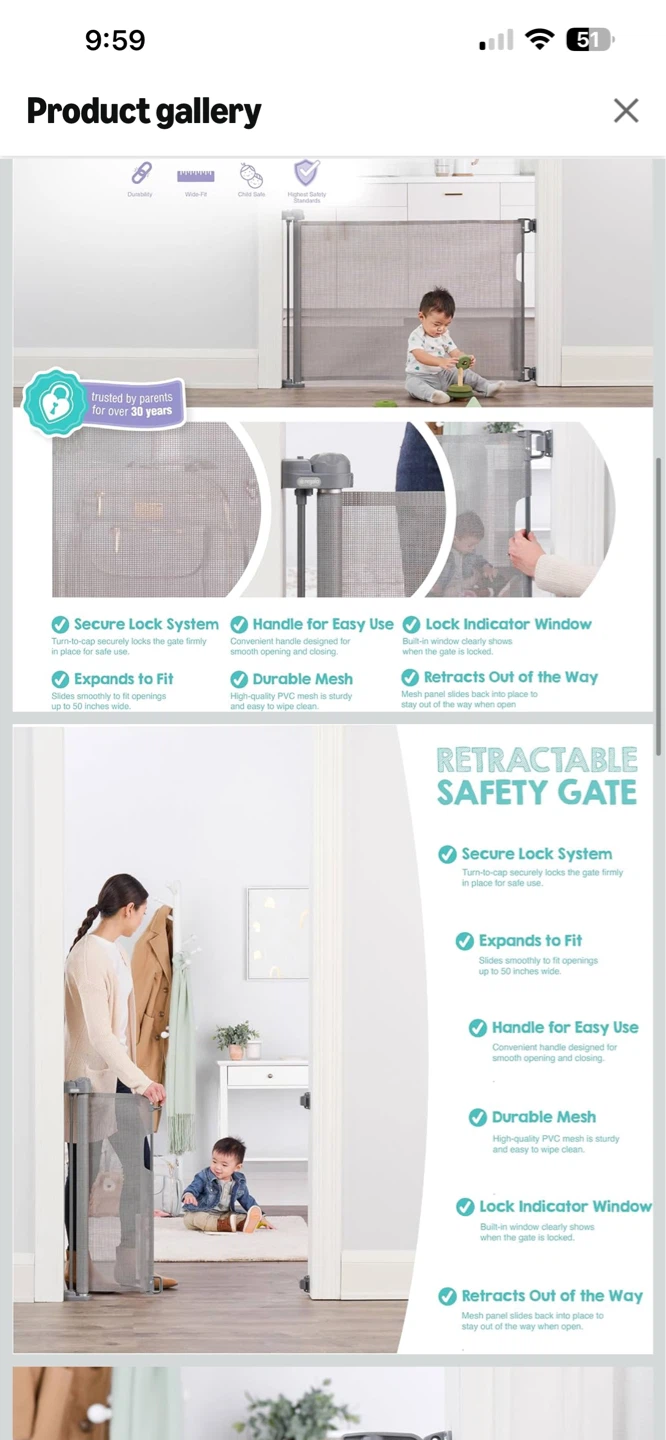 Regalo Retractable Baby Safety Gate 50" Wide Mesh Gray - photo 4