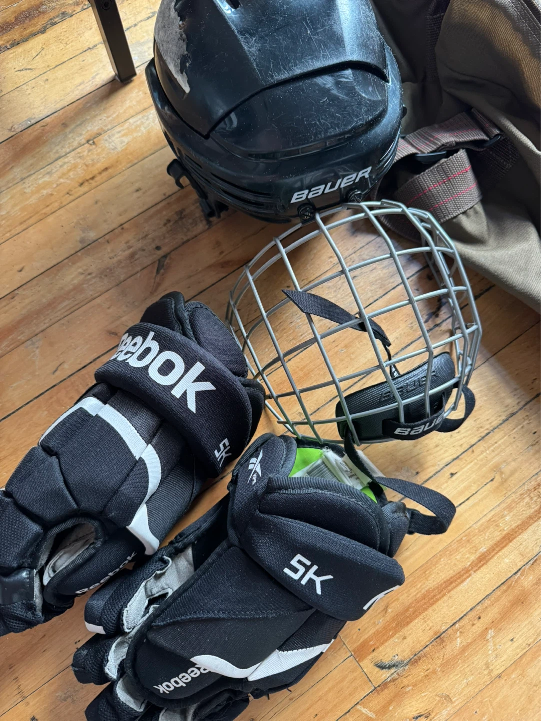 Bauer Hockey Helmet and Reebok Gloves