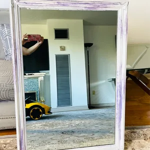 White Mirror with Purple Distressed Frame