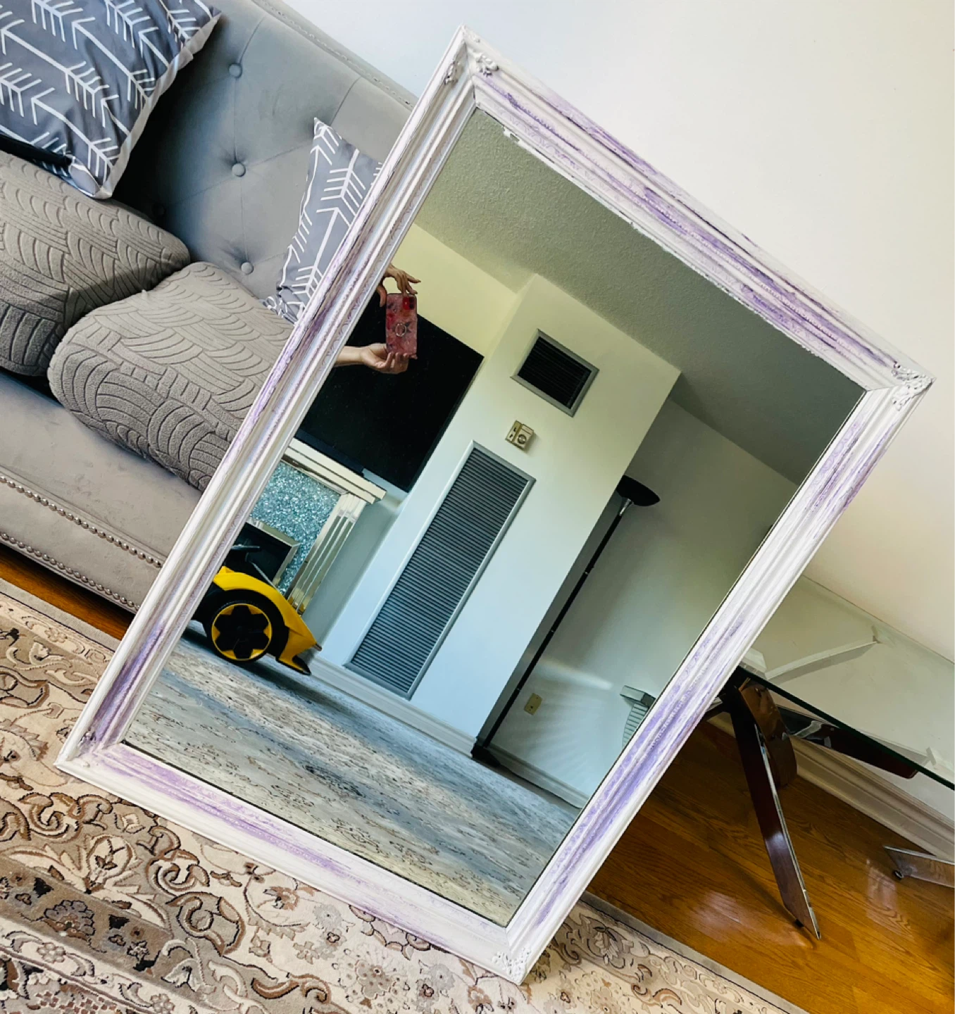 White Mirror with Purple Distressed Frame - photo 2
