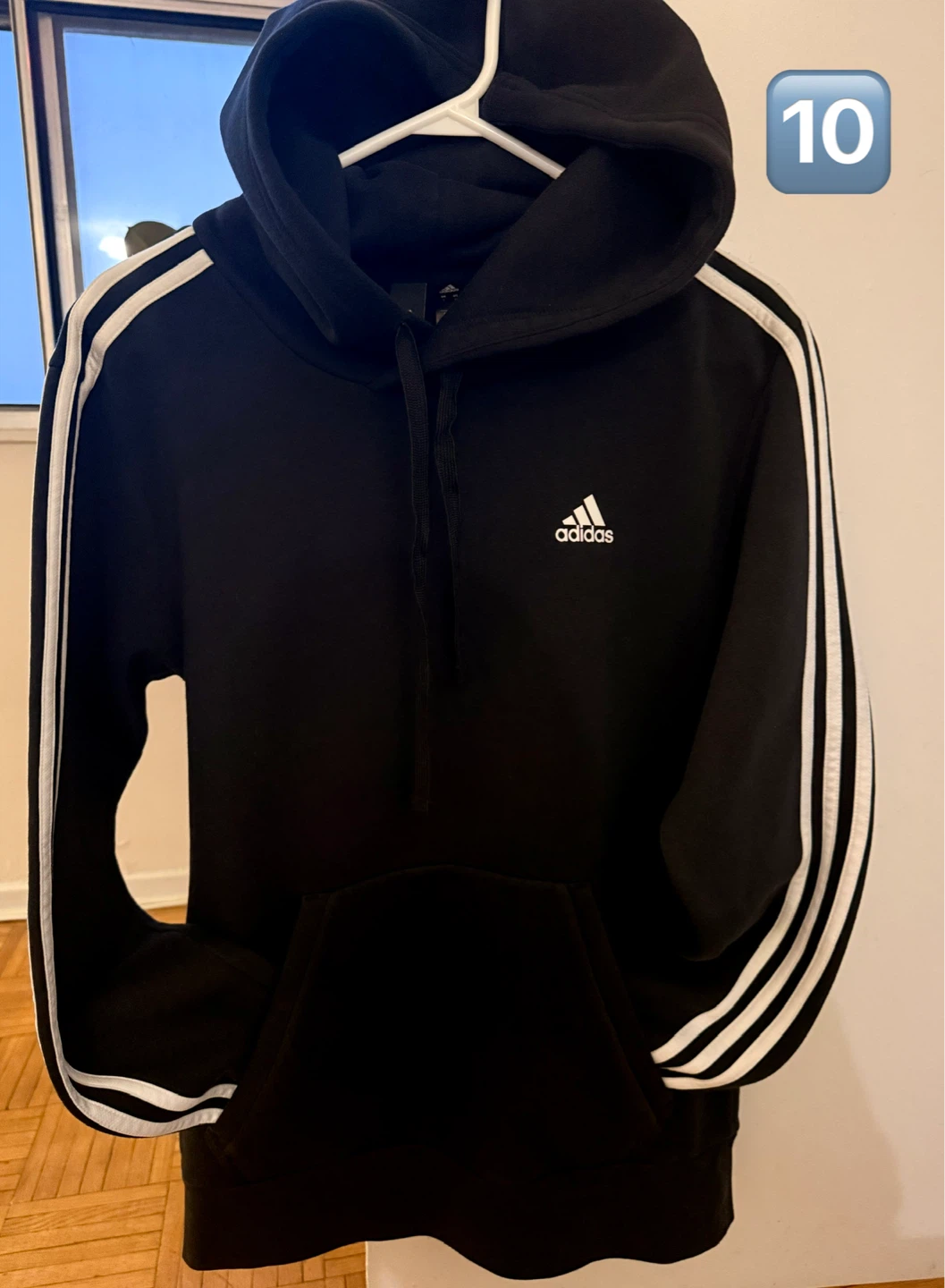 Adidas Black Hoodie with White Stripes