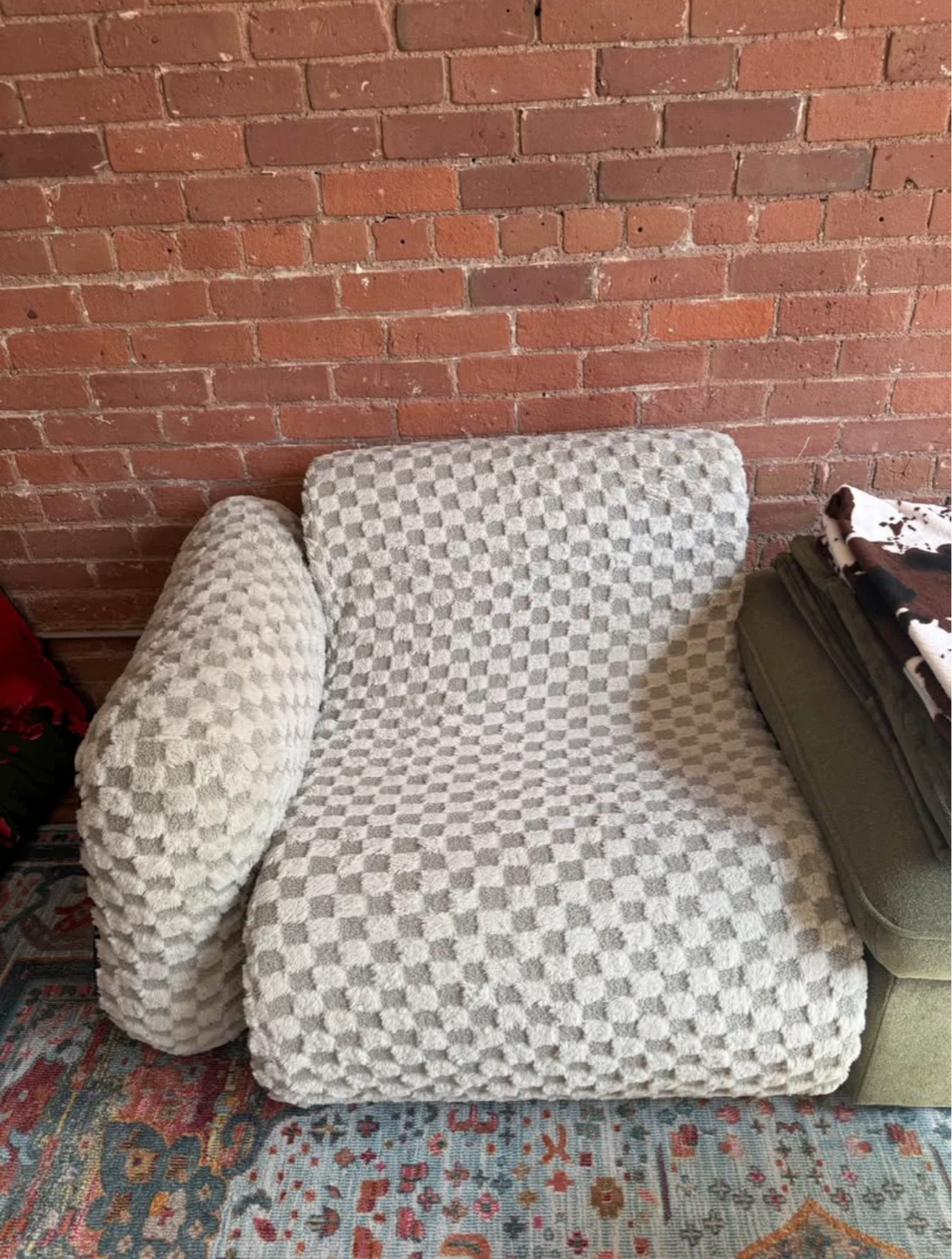 Checkerboard Accent Chair with Bolster Pillow - photo 3