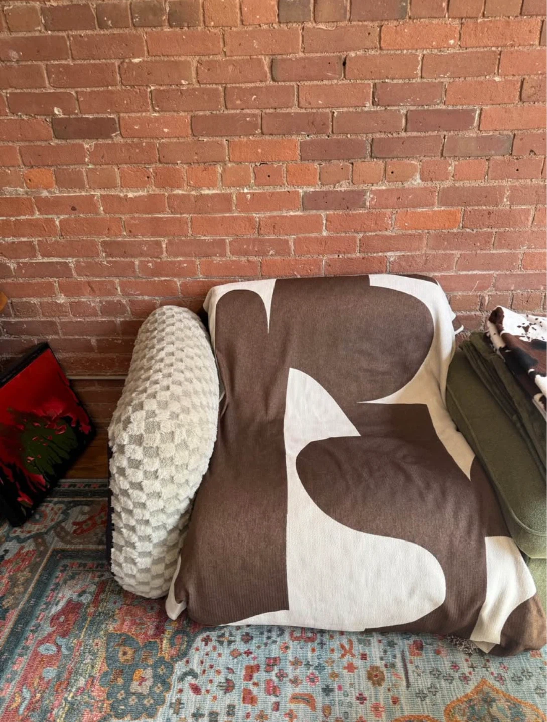 Checkerboard Accent Chair with Bolster Pillow