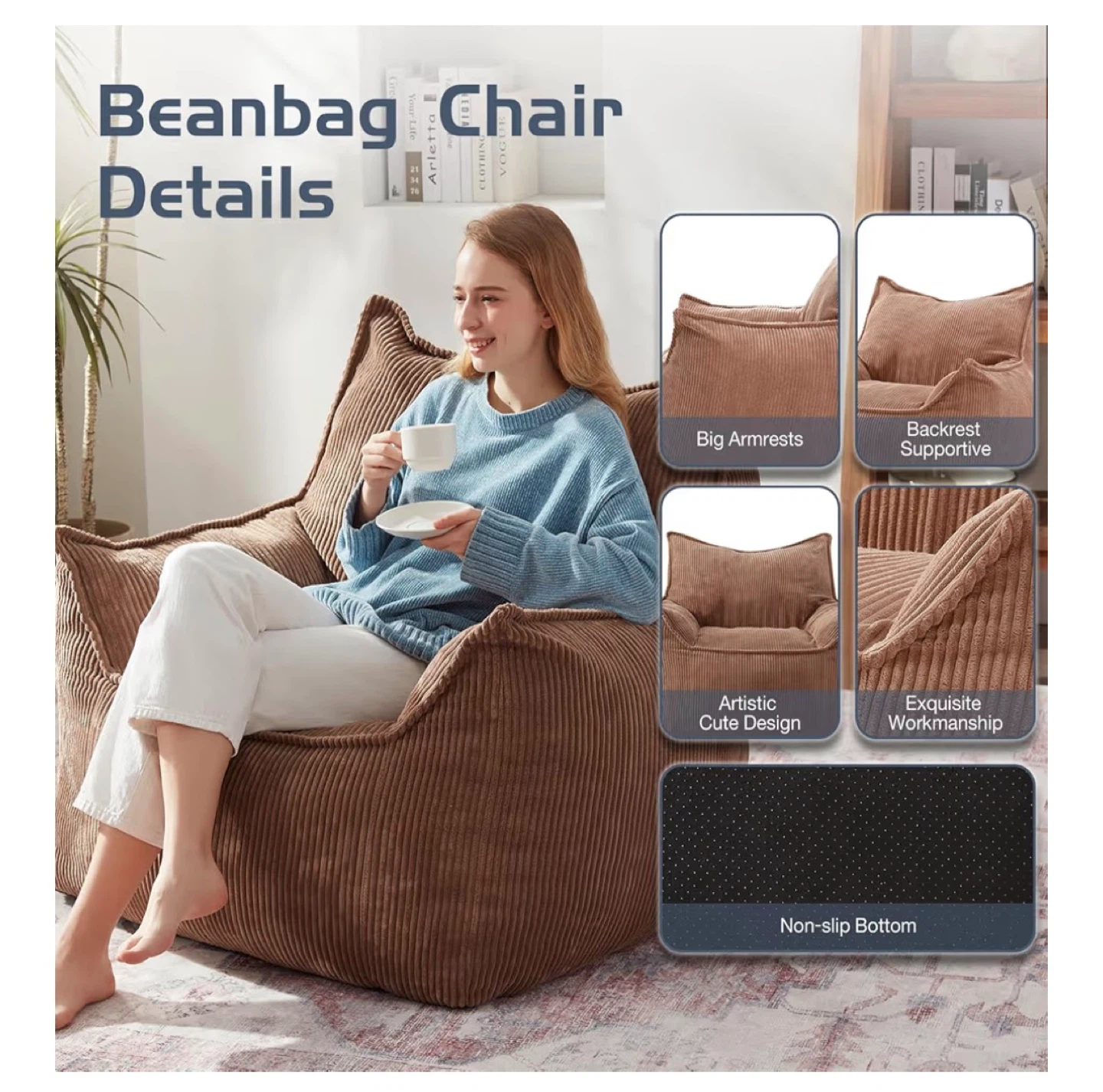 EBENCHICO Corduroy Bean Bag Chair / Puff - photo 5