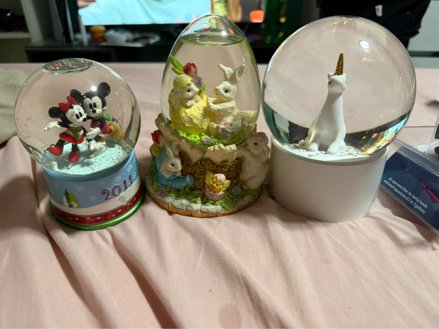 Mickey & Minnie, Easter Bunny, and Unicorn Snow Globes
