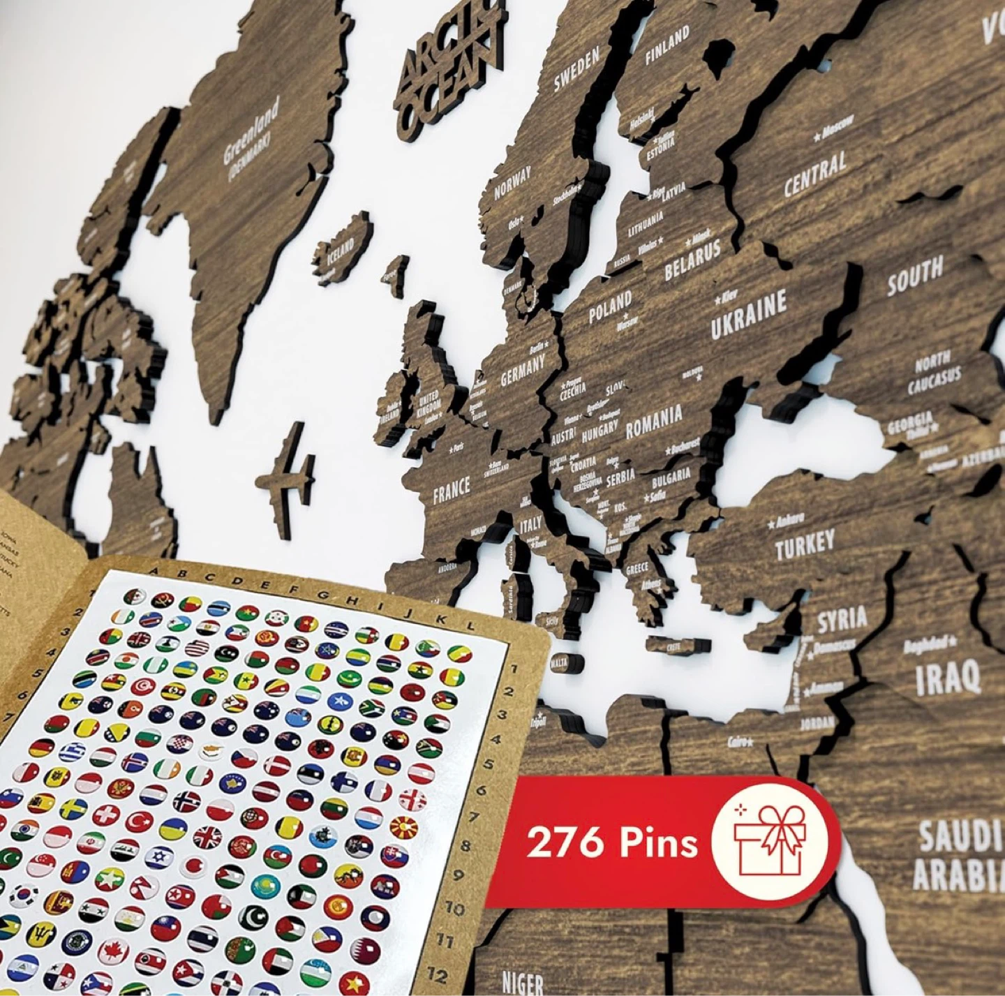3D Wooden World Map Wall Art