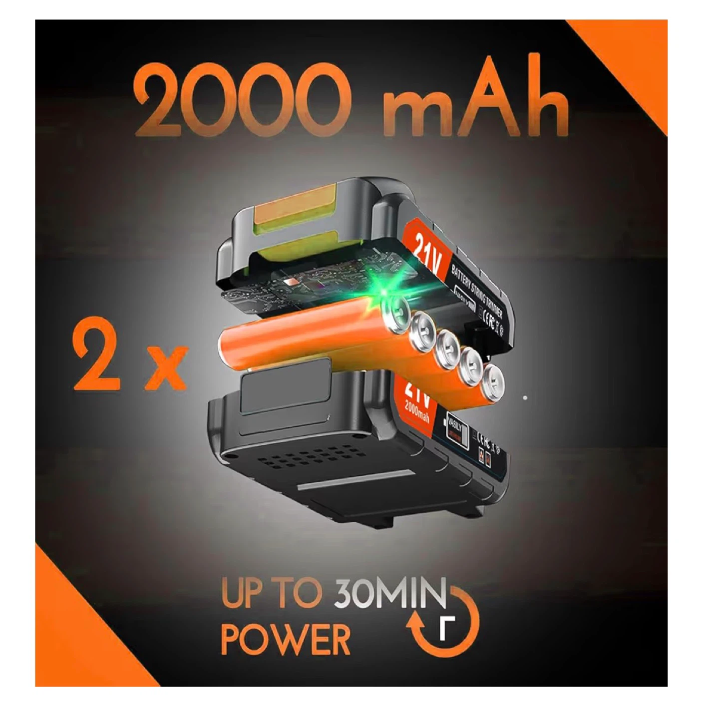 Trimmer Brush Cutter Lawn Edger with 2x 21V 2000mAh Batteries - photo 4