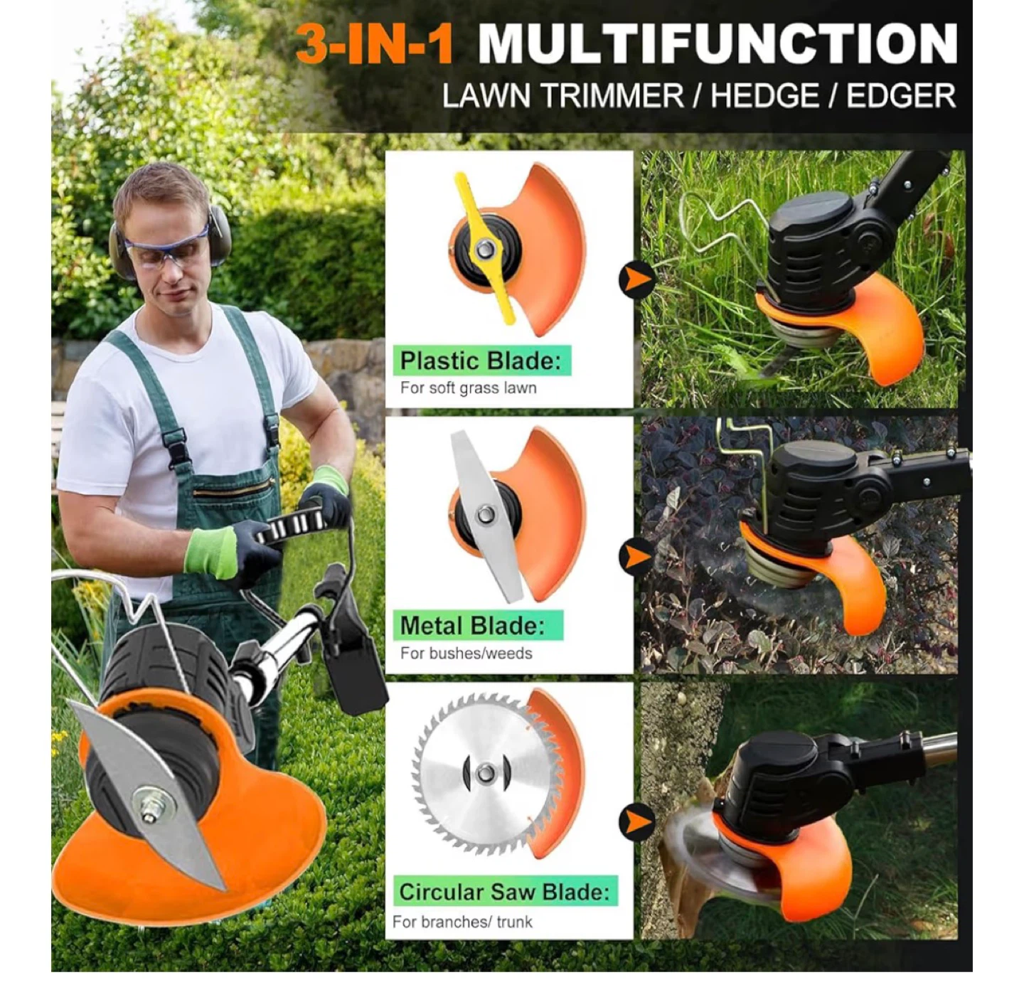 Trimmer Brush Cutter Lawn Edger with 2x 21V 2000mAh Batteries - photo 2