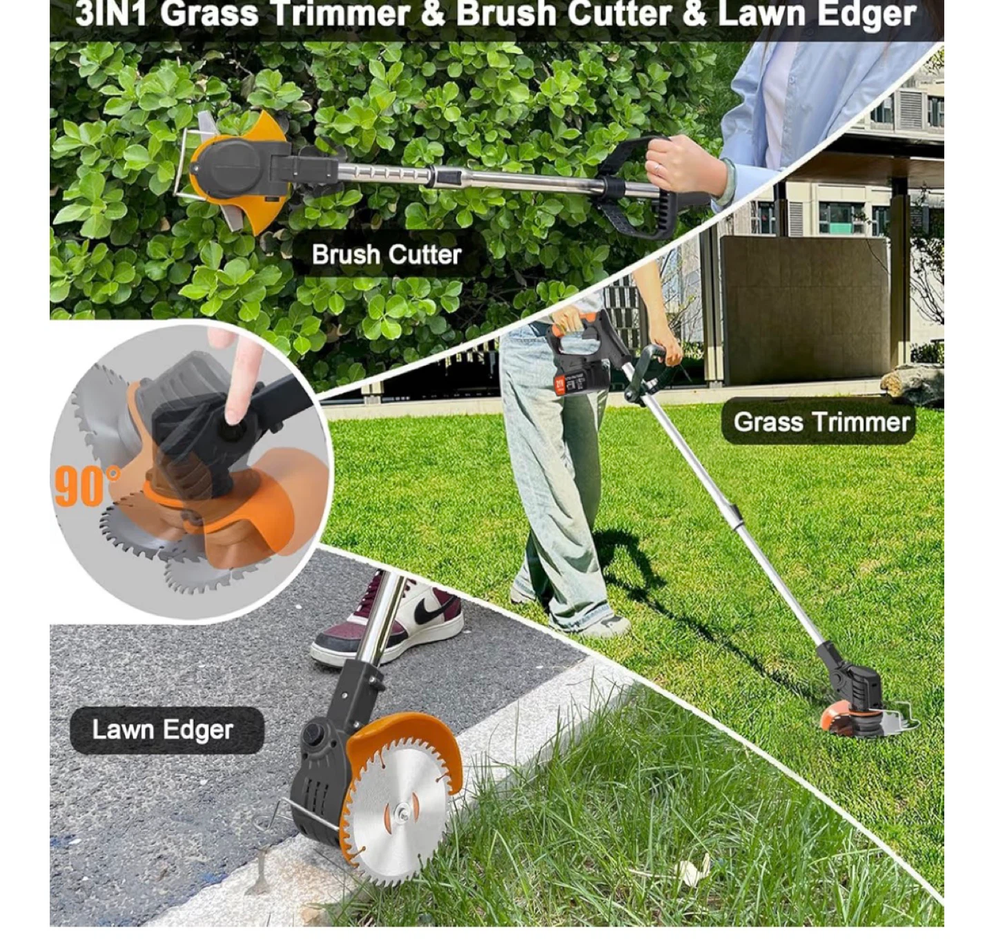 Trimmer Brush Cutter Lawn Edger with 2x 21V 2000mAh Batteries - photo 3