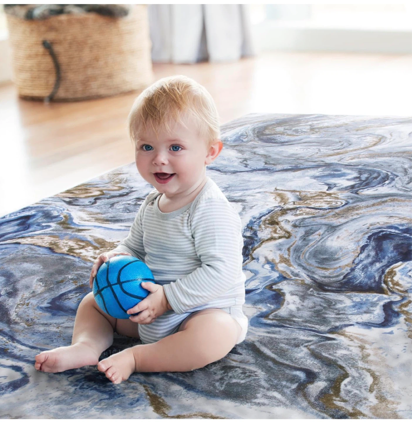 Blue and Gold Marbled Area Rug - photo 5