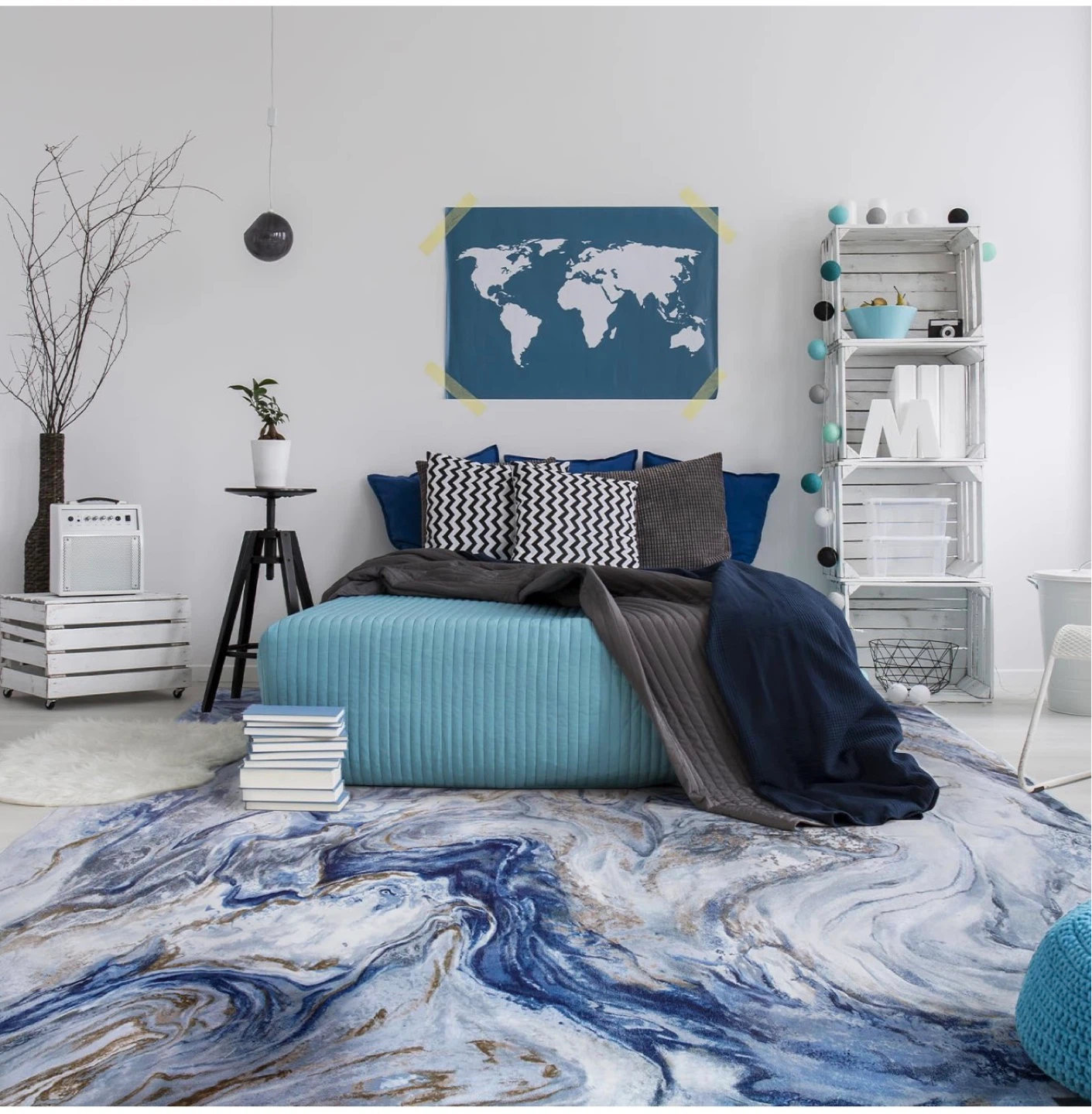 Blue and Gold Marbled Area Rug - photo 4
