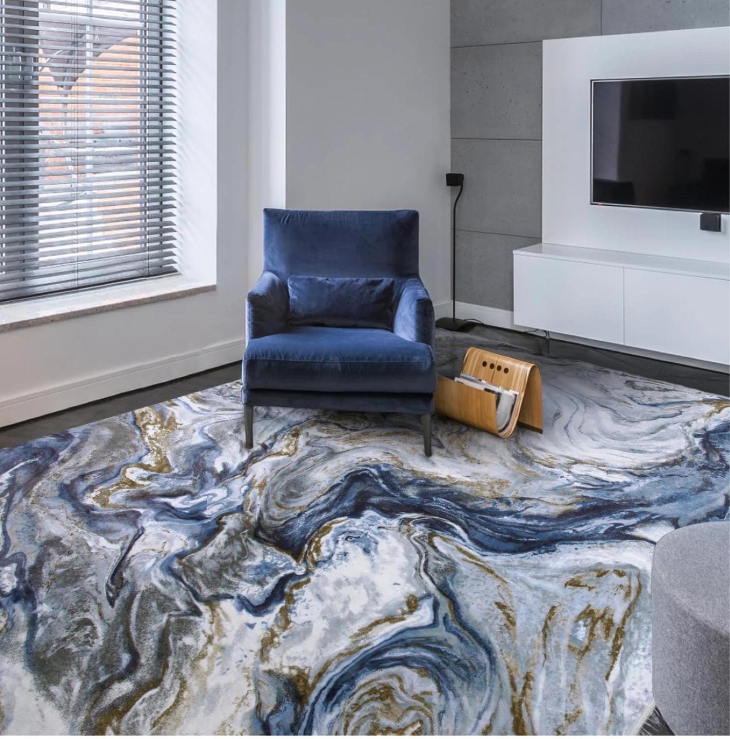 Blue and Gold Marbled Area Rug - photo 3