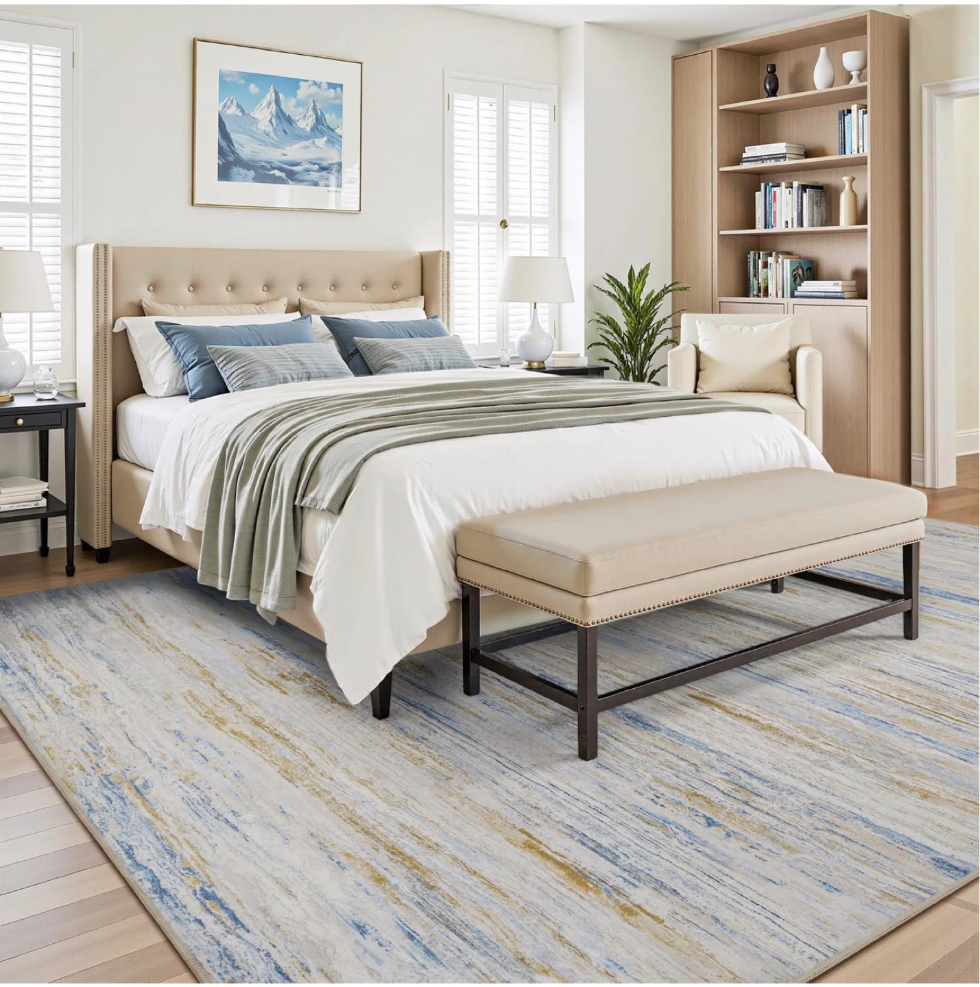 Area Rug - Blue, White, and Gold Abstract Pattern - photo 2