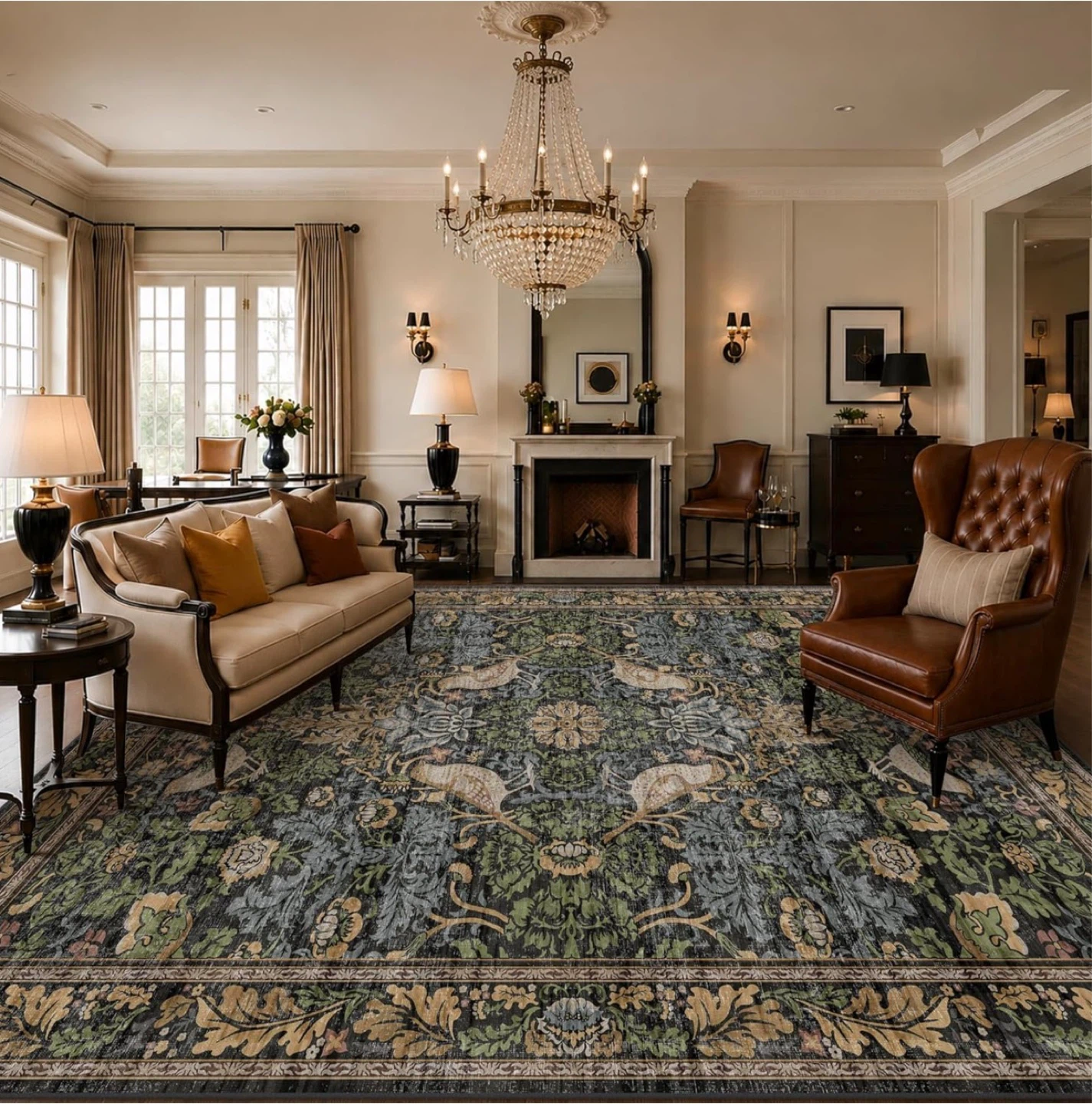 Low Pile Area Rug with Floral and Bird Design - photo 3