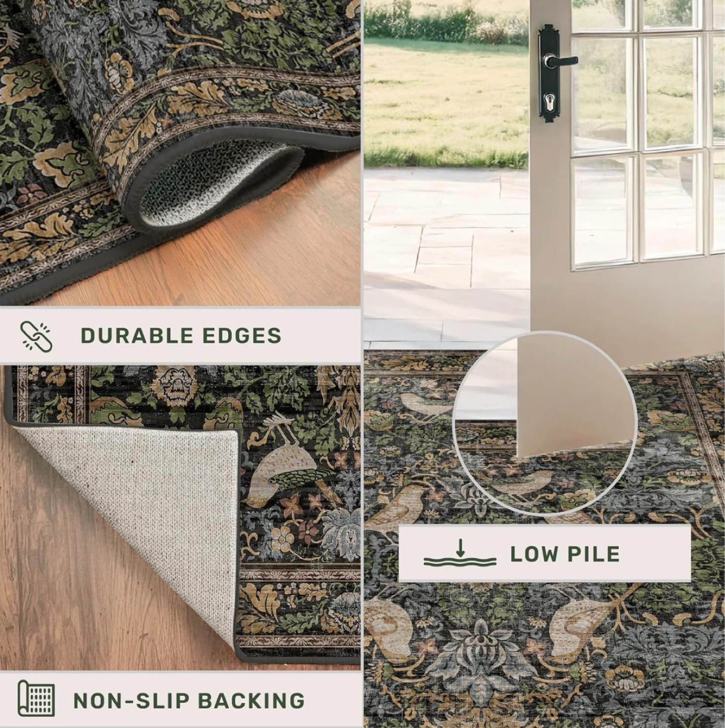 Low Pile Area Rug with Floral and Bird Design - photo 5