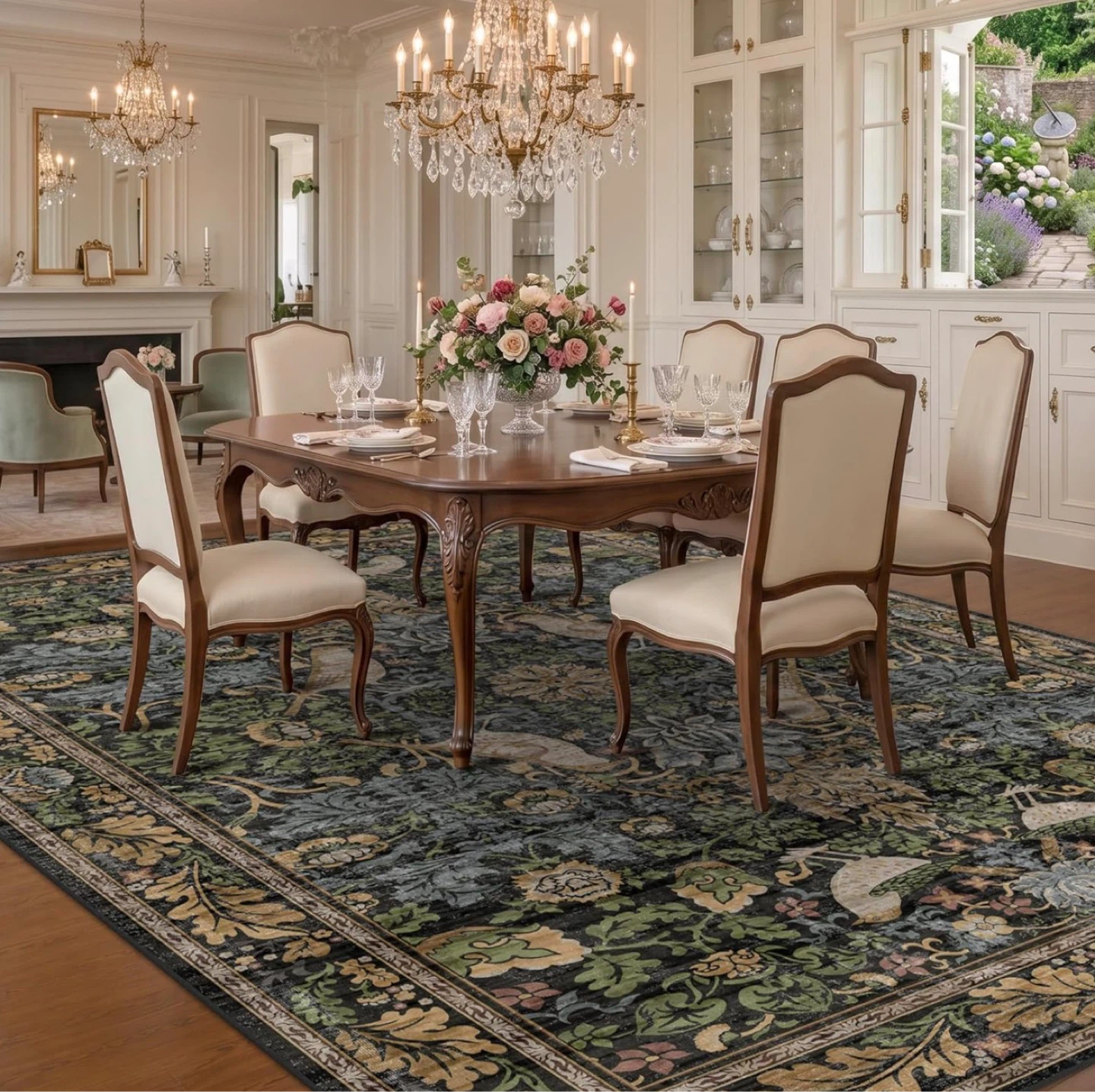 Low Pile Area Rug with Floral and Bird Design - photo 4