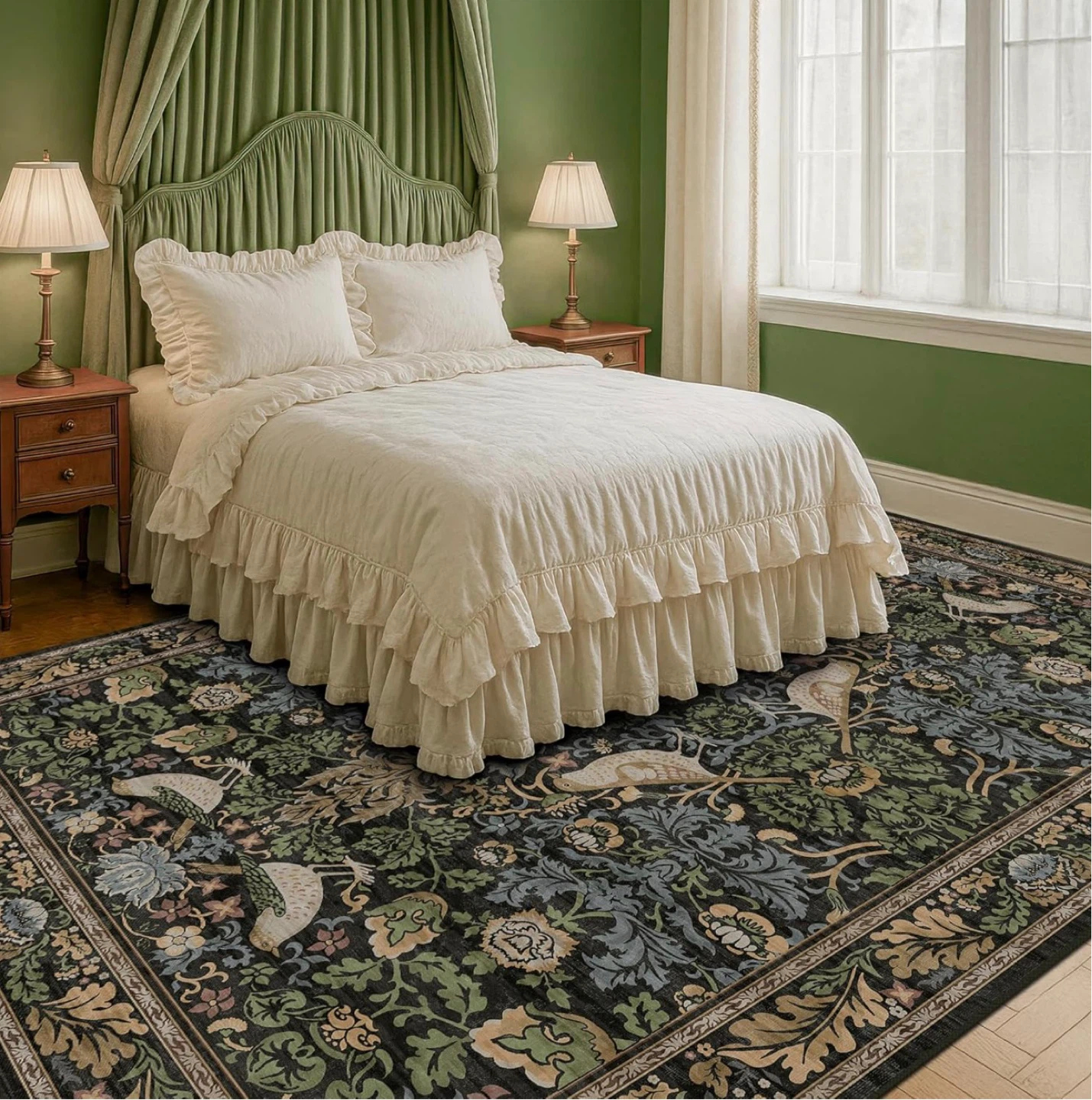 Low Pile Area Rug with Floral and Bird Design - photo 2