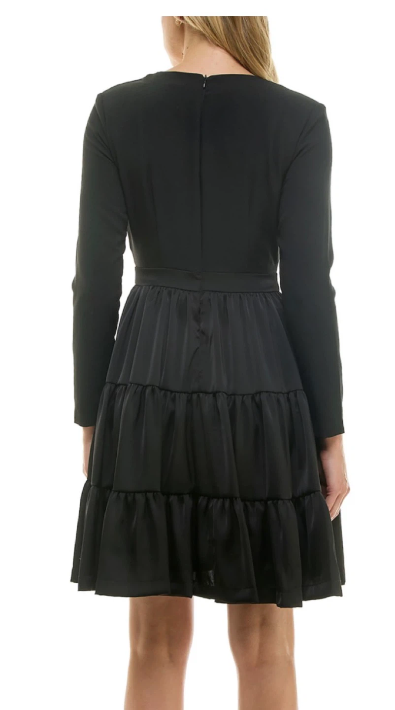 Black Tiered Long Sleeve V-Neck Dress - photo 2
