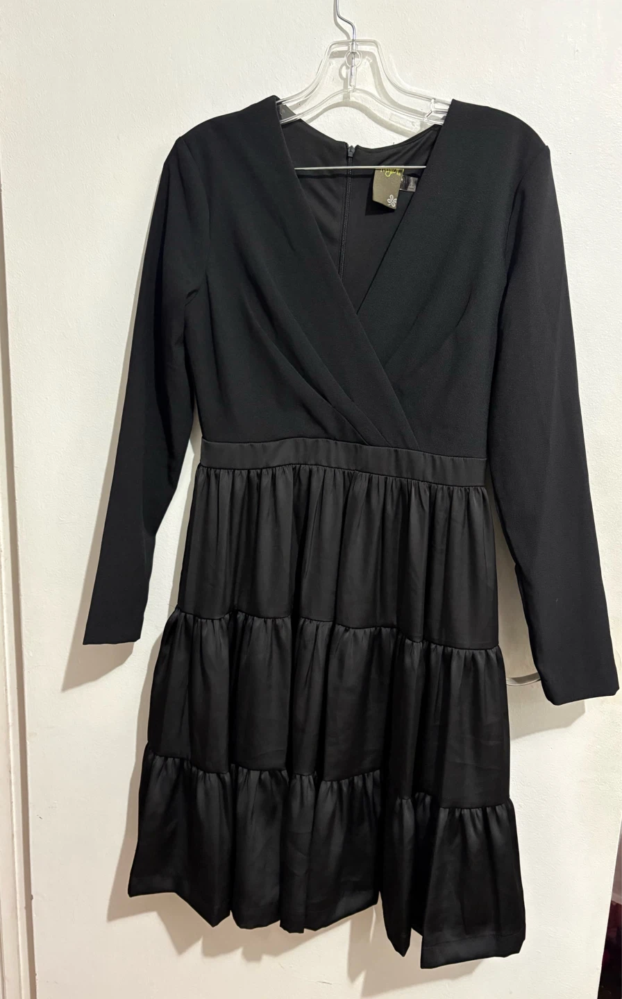 Black Tiered Long Sleeve V-Neck Dress - photo 3