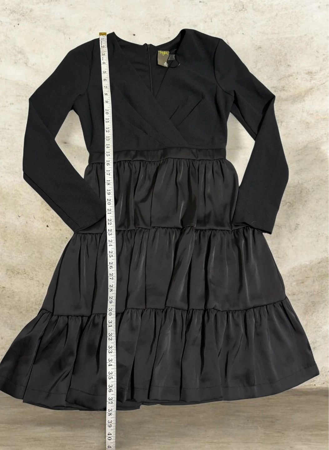 Black Tiered Long Sleeve V-Neck Dress - photo 5