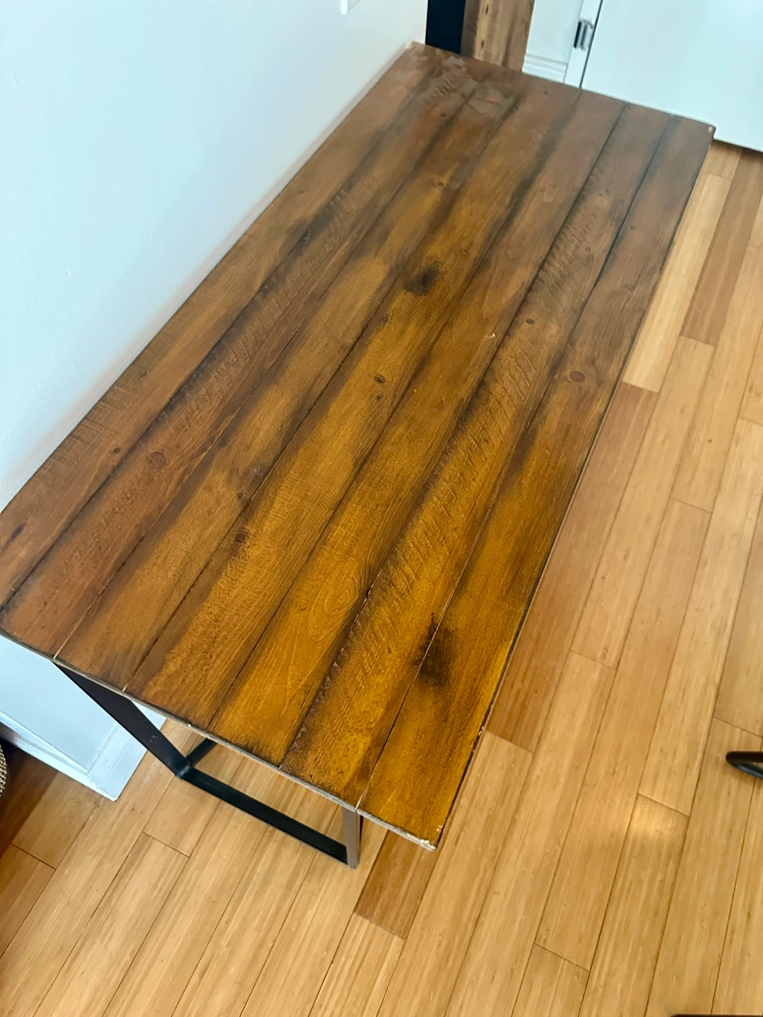 VINTAGE DARK PINE WOOD OFFICE DESK / CONSOLE TABLE - photo 2