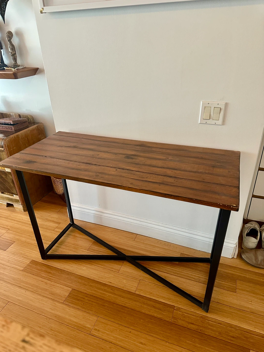 VINTAGE DARK PINE WOOD OFFICE DESK / CONSOLE TABLE - photo 3
