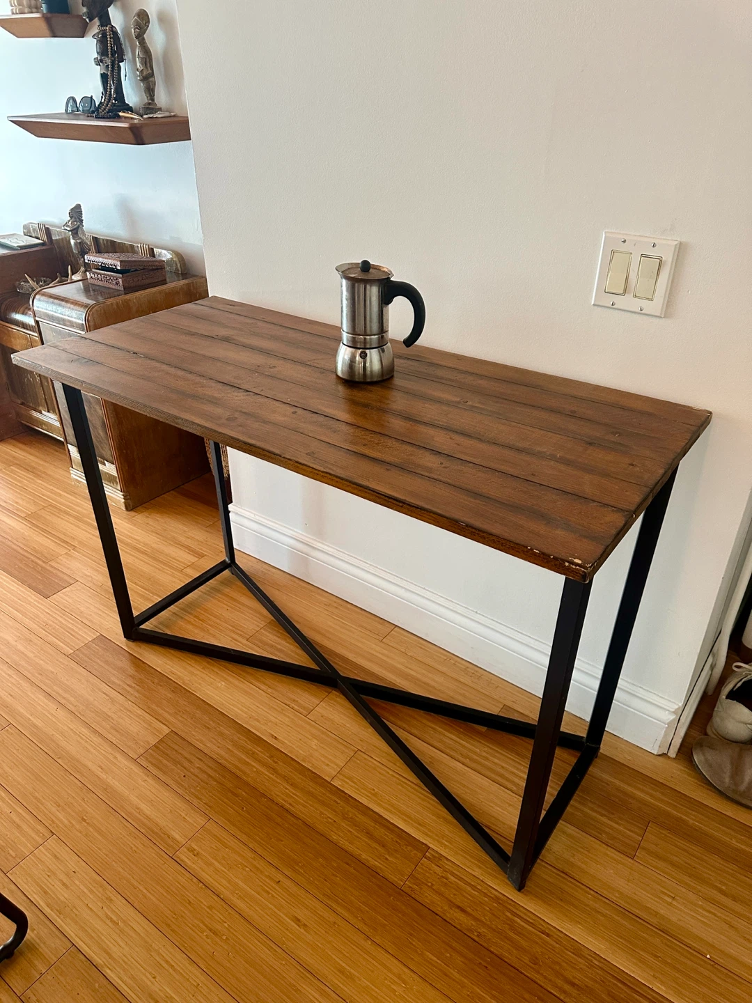 VINTAGE DARK PINE WOOD OFFICE DESK / CONSOLE TABLE - photo 5