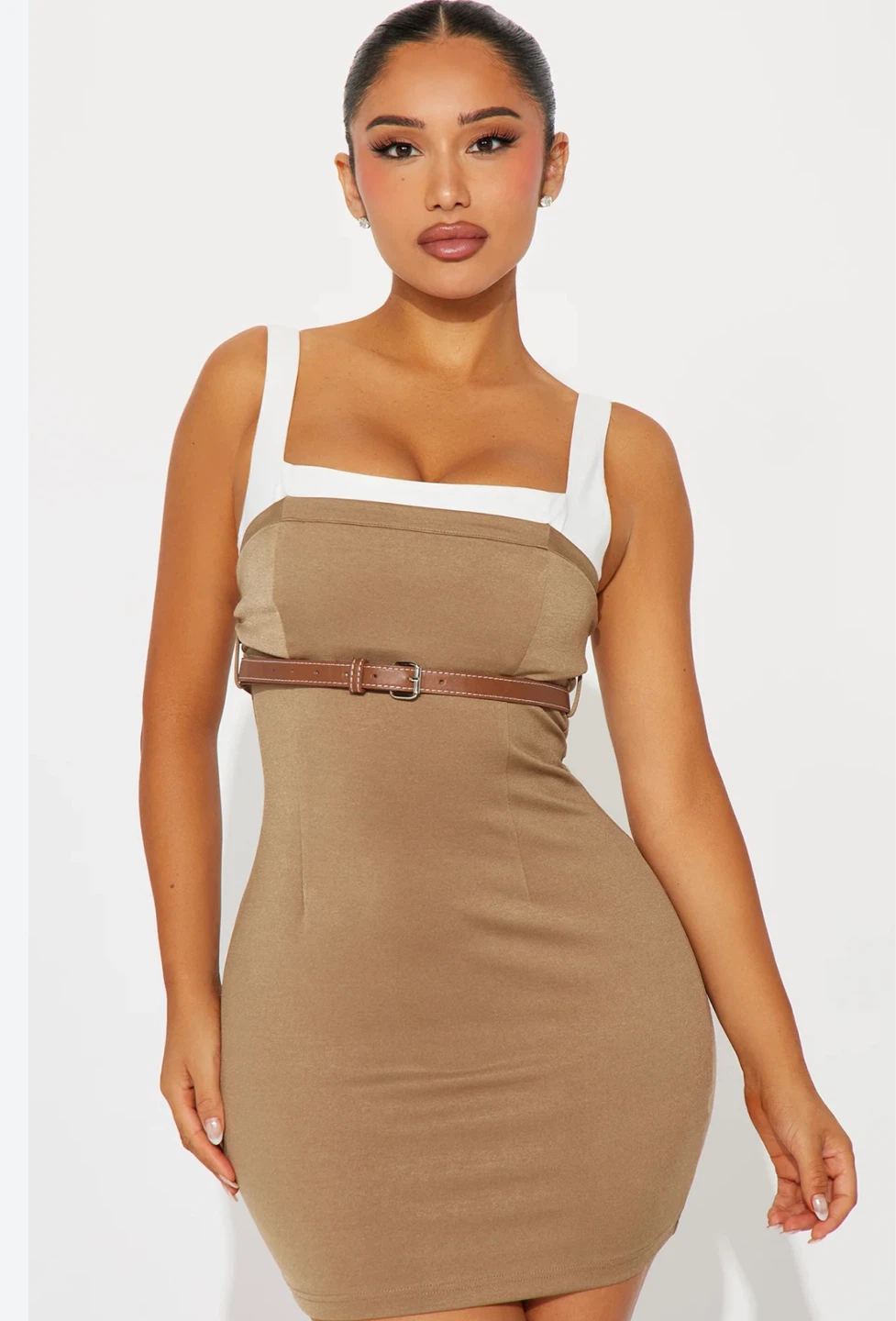 Brand New Tan Mini Dress with Belt. Size: small - photo 3