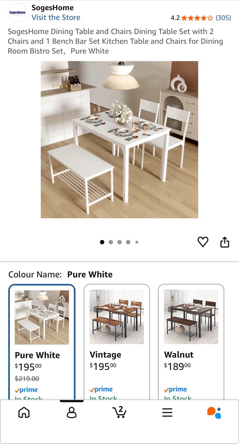 Dining Table Set with 2 Chairs and 1 Bench - Pure White