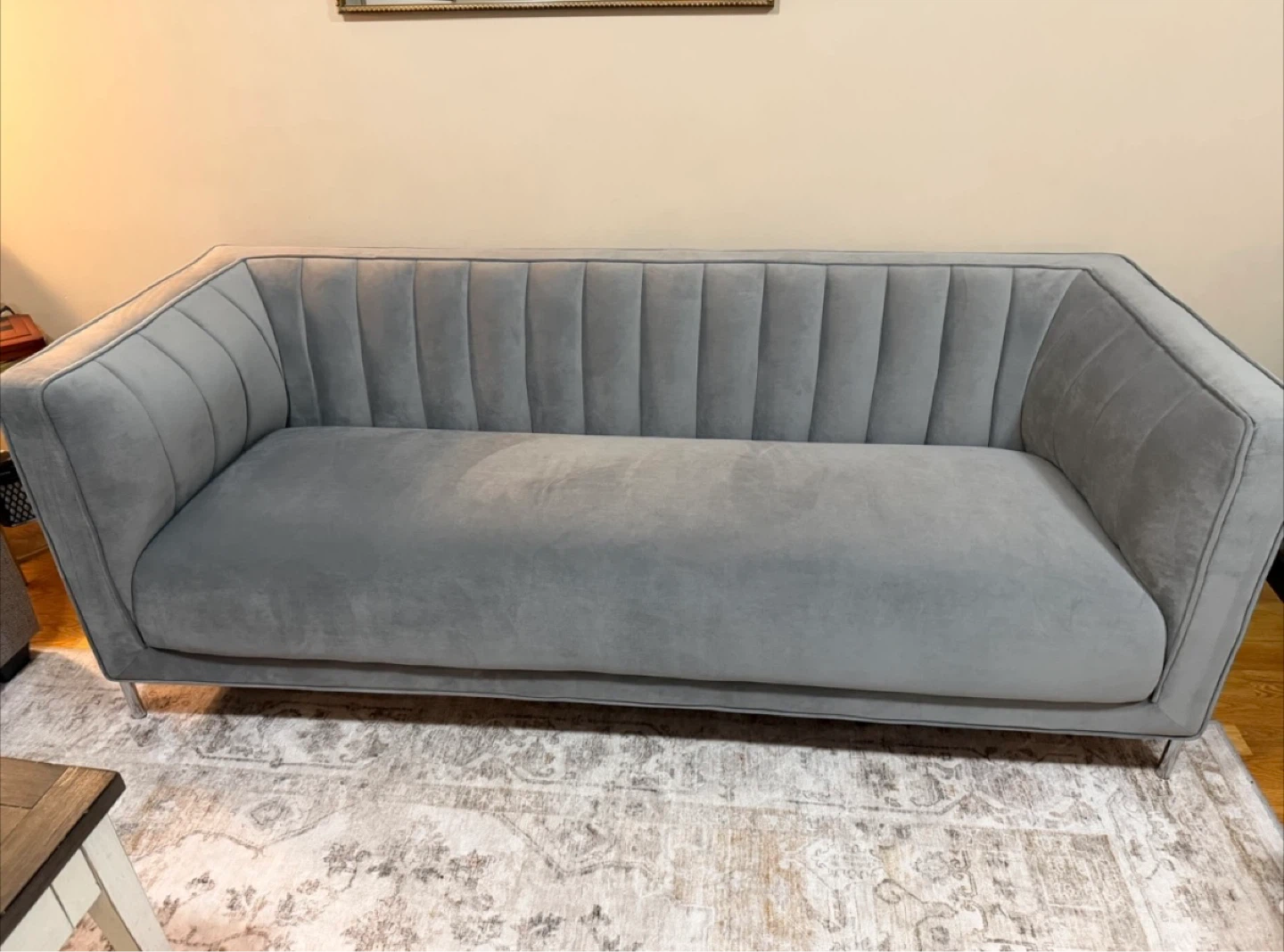 Grey Velvet Fluted Sofa -Brand New - photo 2