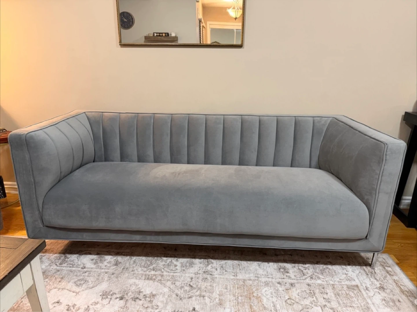 Grey Velvet Fluted Sofa -Brand New