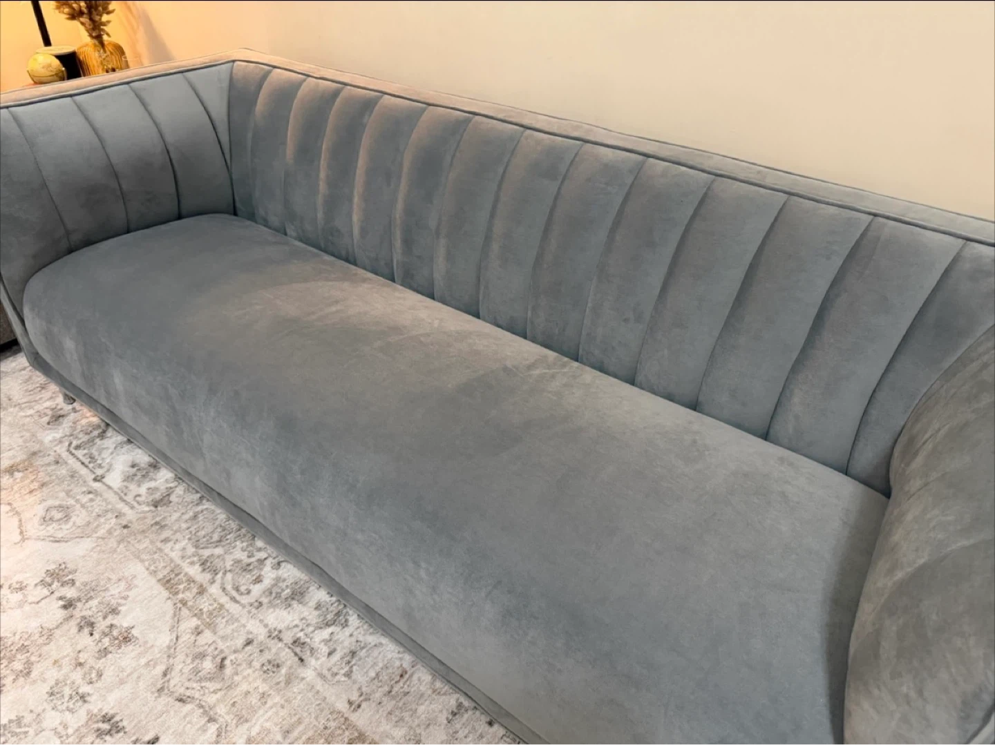 Grey Velvet Fluted Sofa -Brand New - photo 3