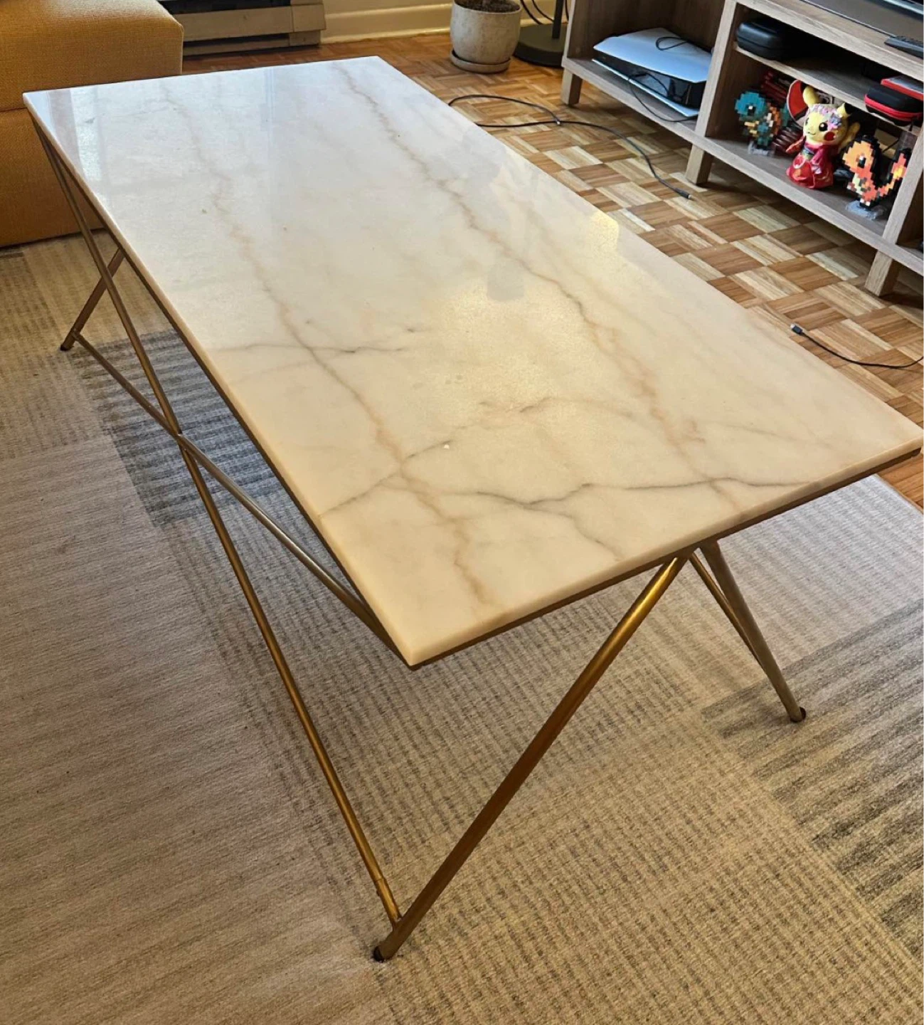 Marble Top Coffee Table with Gold Base