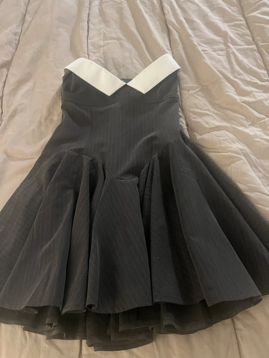 Brand New Grey Pinstripe by Mini Dress with White Collar - photo 5