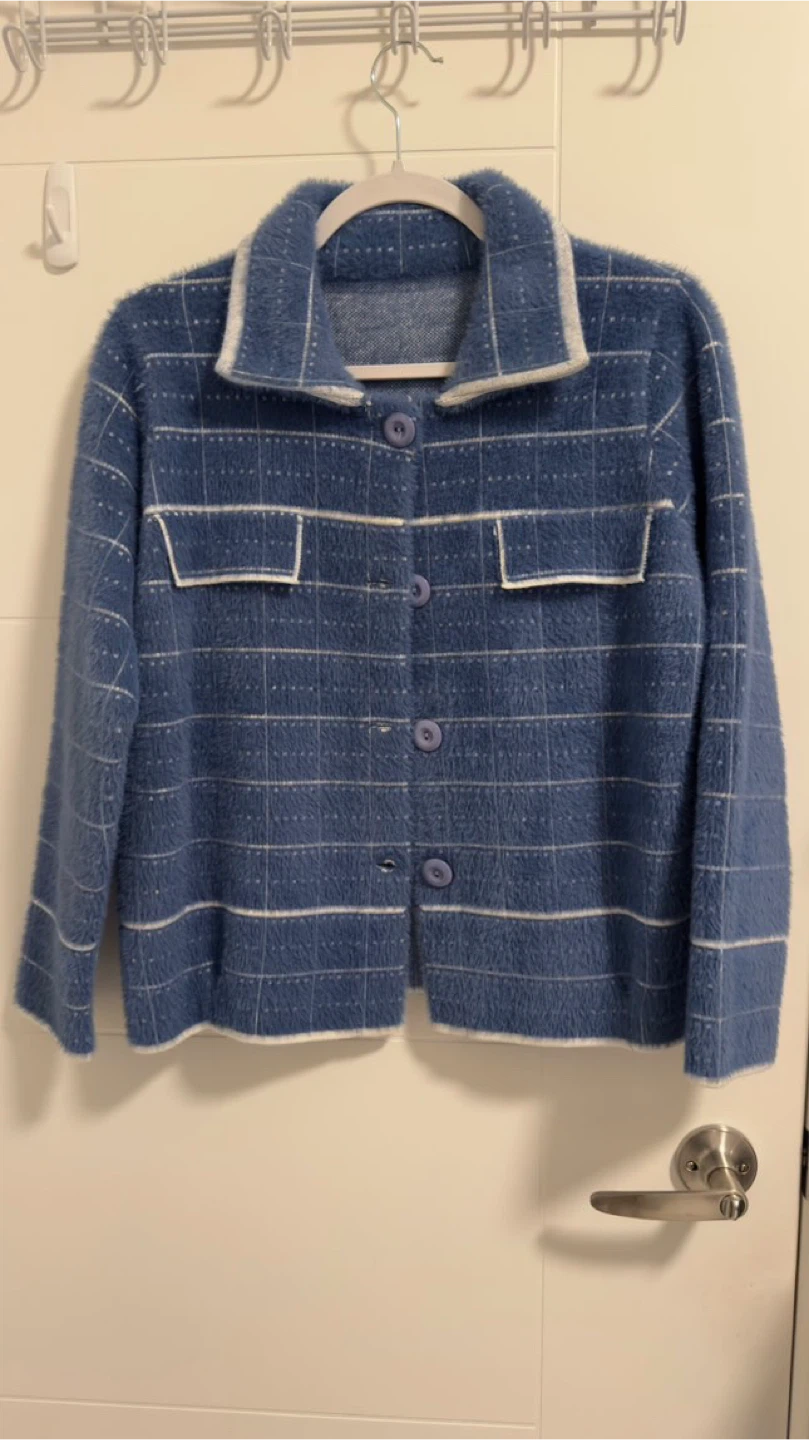Blue Plaid Fuzzy Cardigan