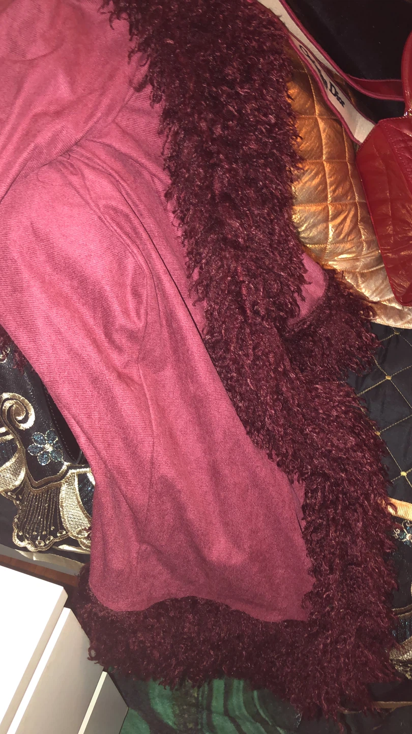 Burgundy Faux Fur Trim Jacket cardigan  M - photo 3