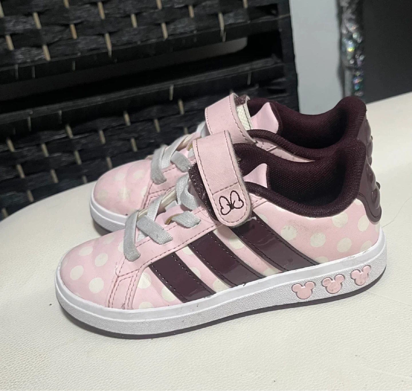 Adidas Toddler Girls Pink White Polka Dot  size 11 kids - photo 3