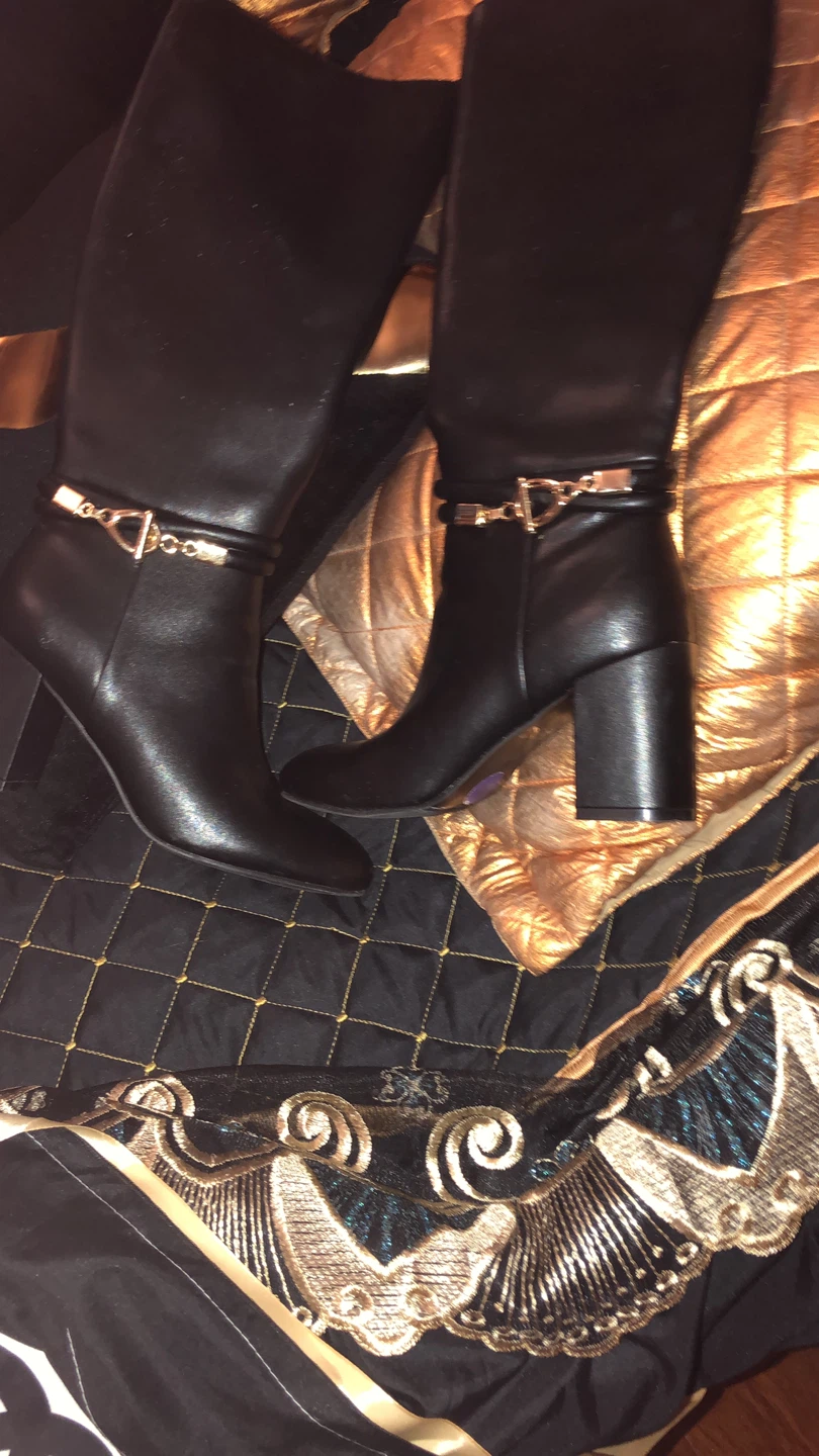 Black Knee-High Boots with Gold Accent 8