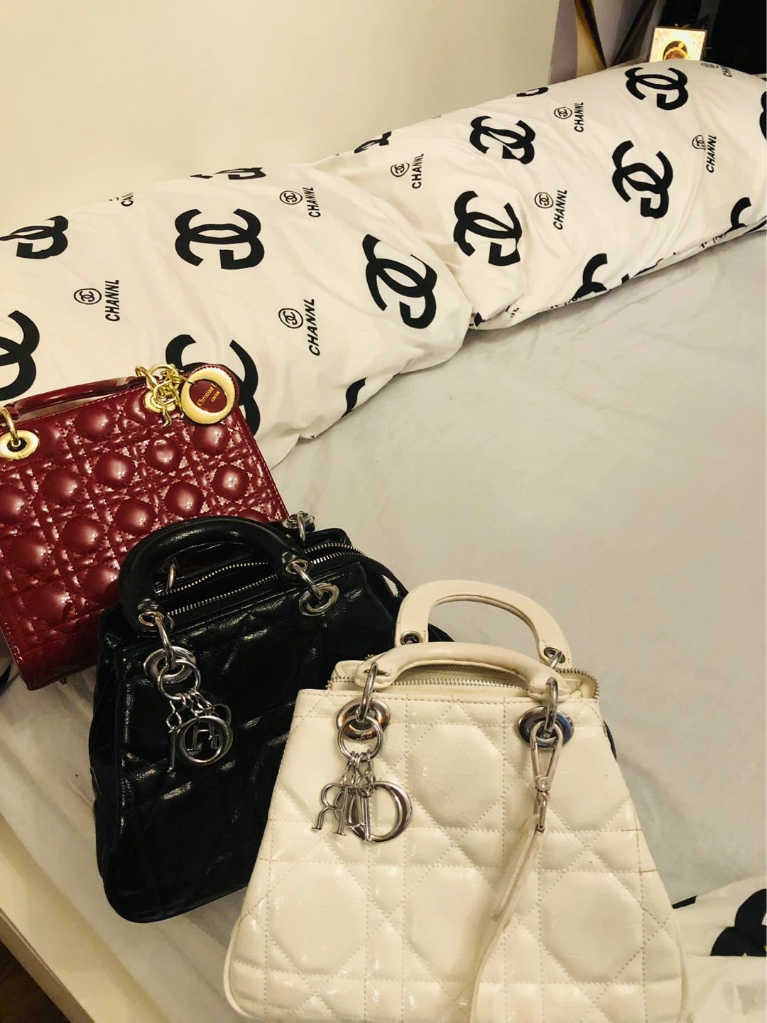 Christian Dior Lady Dior Bags - bourgonyi Black, White