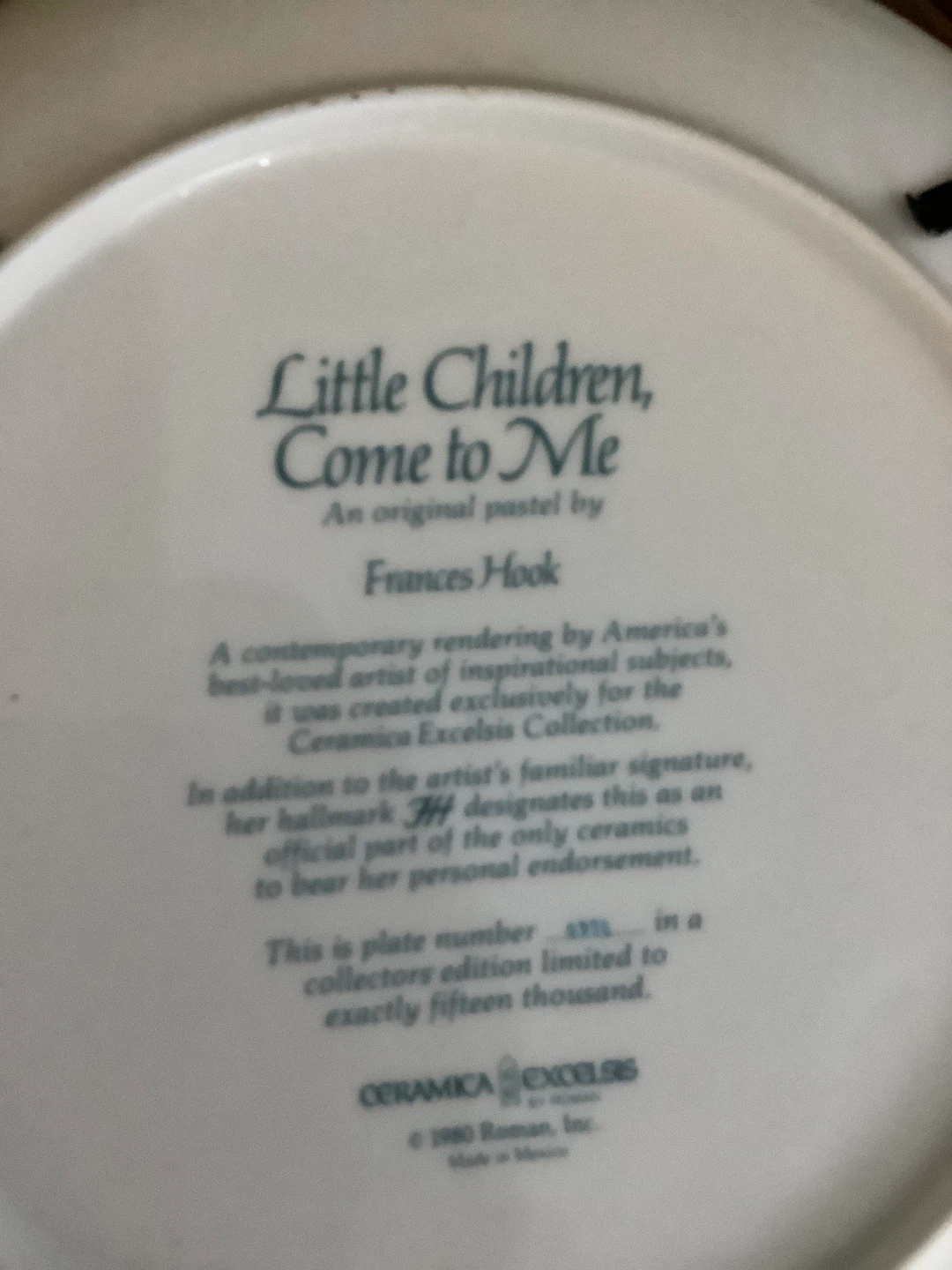 Frances Hook Little Children Come to Me Collector Plate