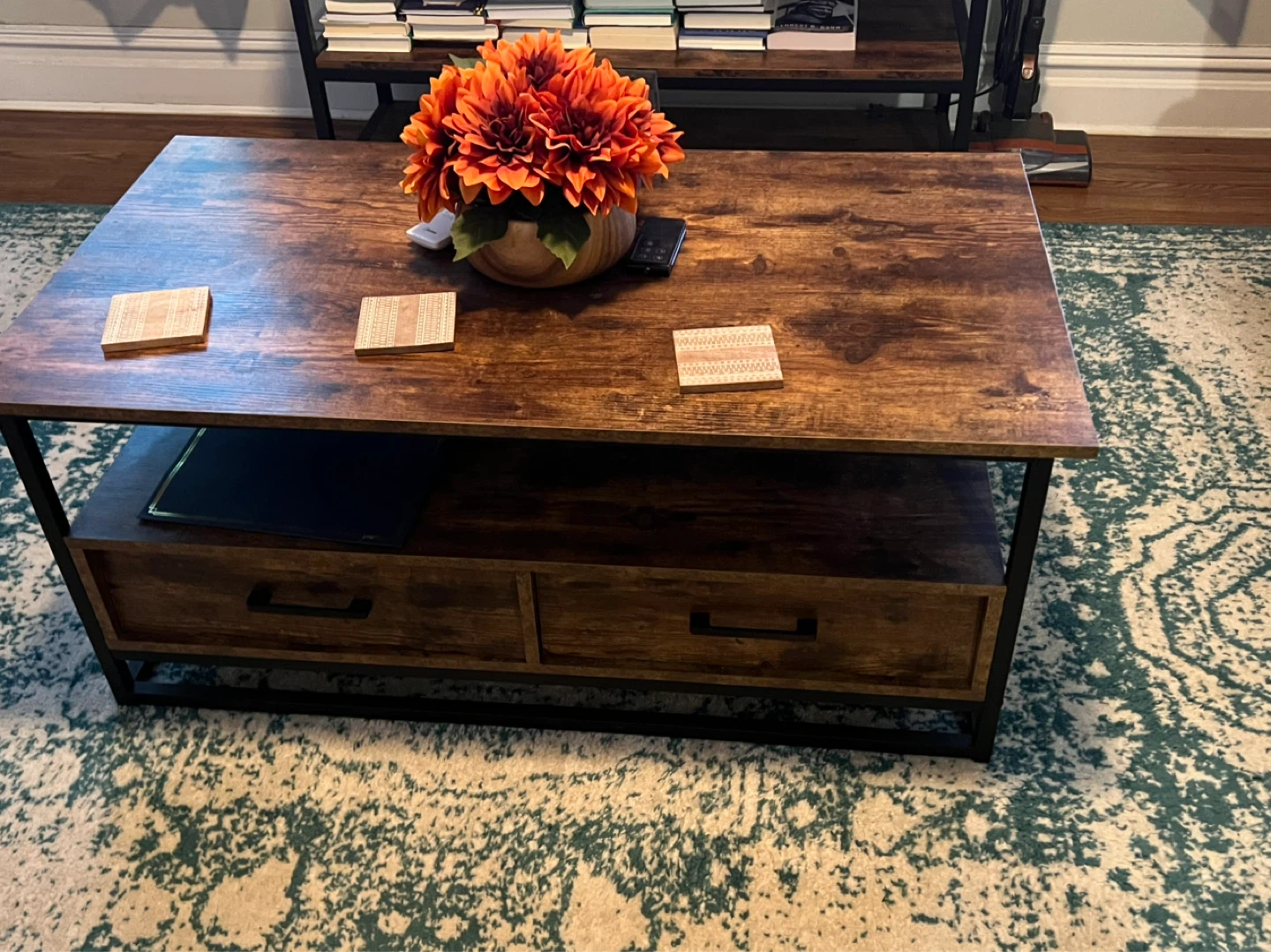 Rustic Wood Coffee Table with Drawers - photo 2