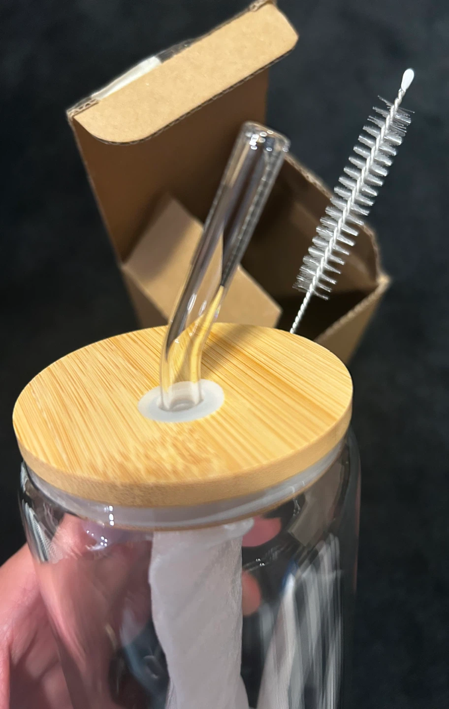 Glass Can Tumbler with Bamboo Lid, Straw & Brush - photo 2