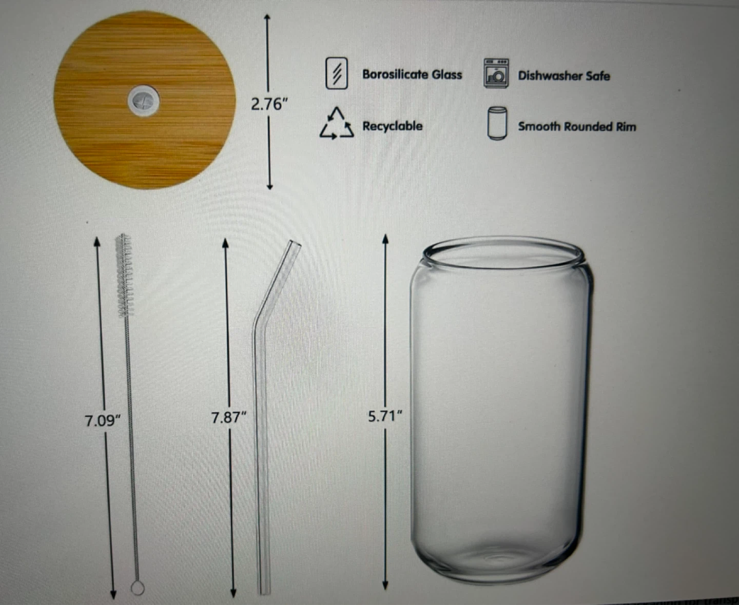 Glass Can Tumbler with Bamboo Lid, Straw & Brush - photo 3
