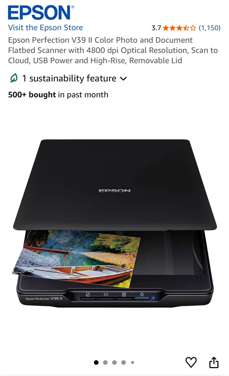 Epson Perfection V39 II Photo Scanner